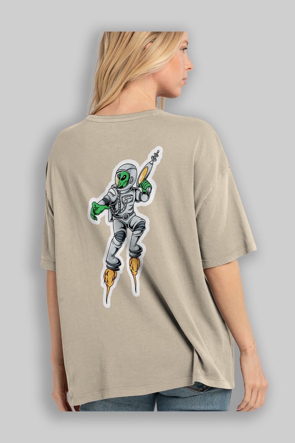 Alien Wars Sticker Arka Baskılı Oversize t-shirt Erkek Kadın Unisex