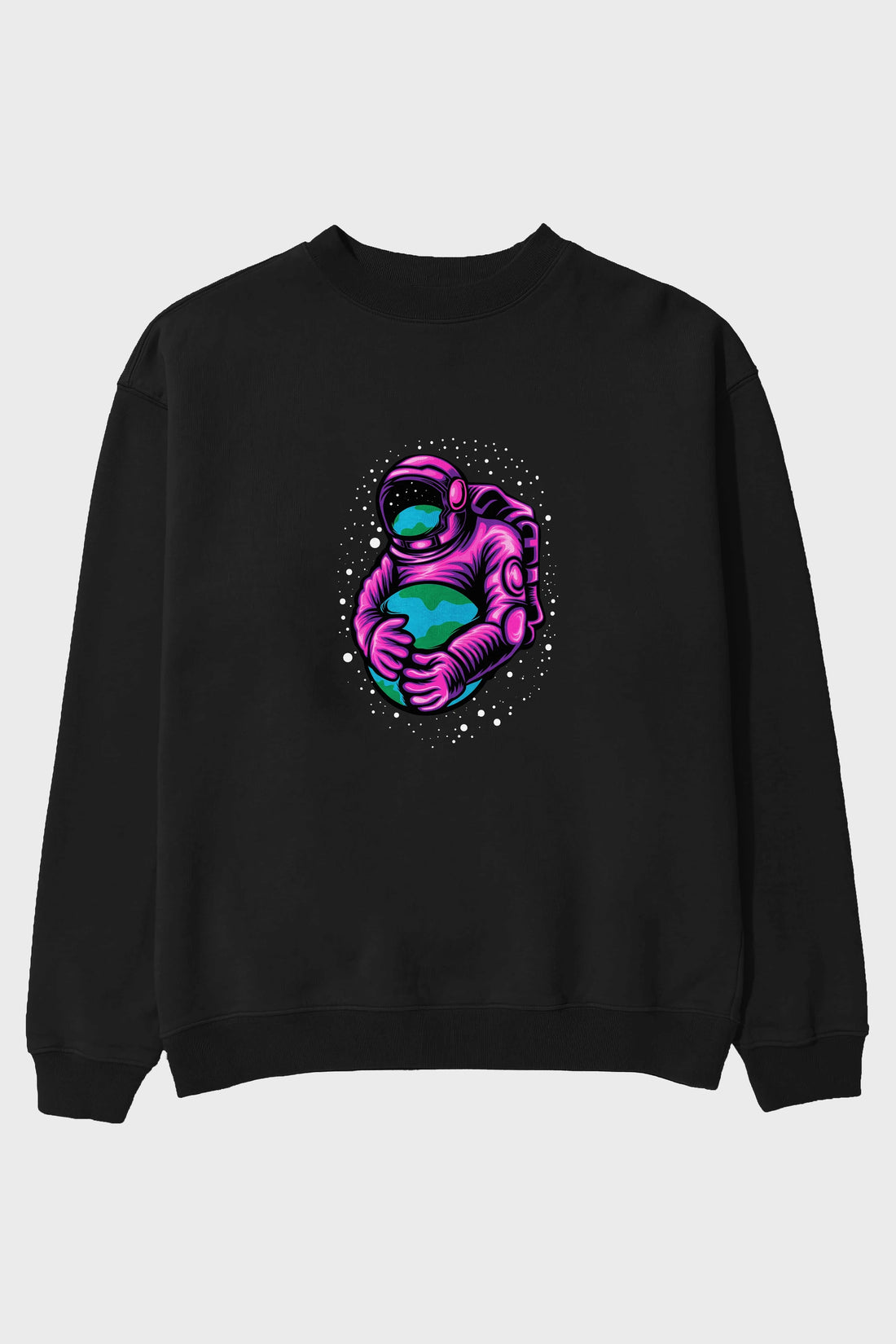 Astronaut Holding Up The Earth Ön Baskılı Oversize Sweatshirt Erkek Kadın Unisex