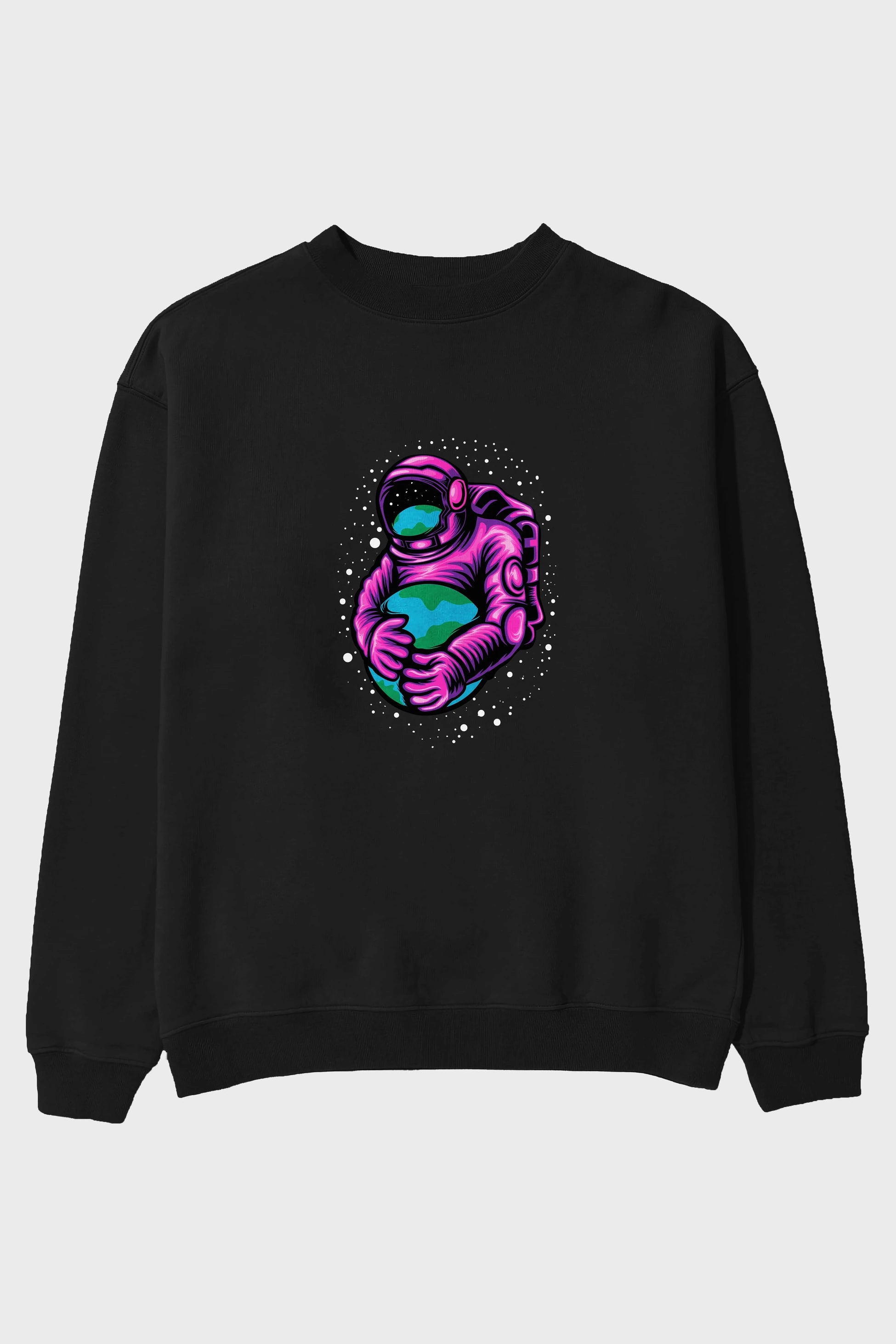 Astronaut Holding Up The Earth Ön Baskılı Oversize Sweatshirt Erkek Kadın Unisex