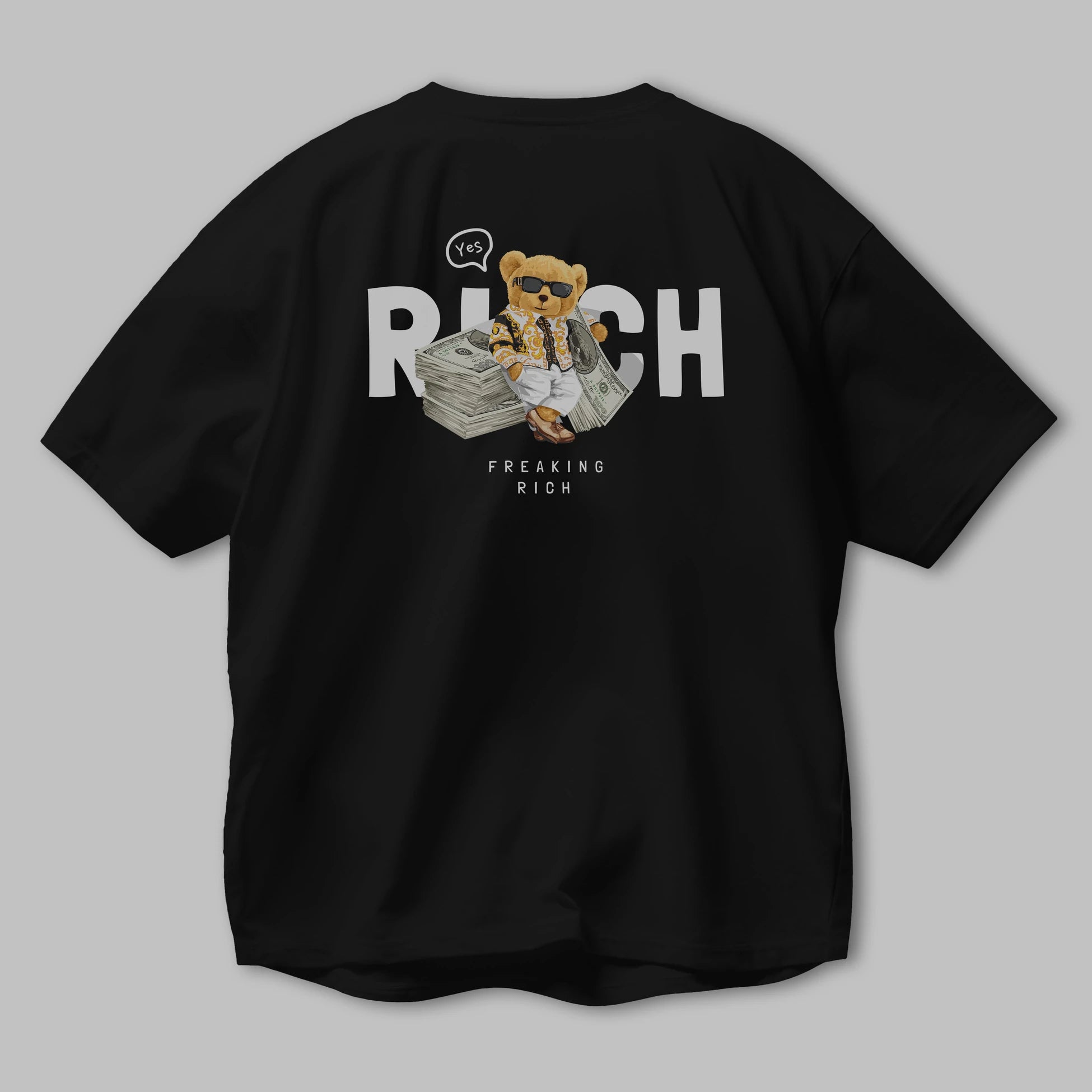 Teddy Bear Freakıng Rich Arka Baskılı Oversize t-shirt Erkek Kadın Unisex %100 Pamuk