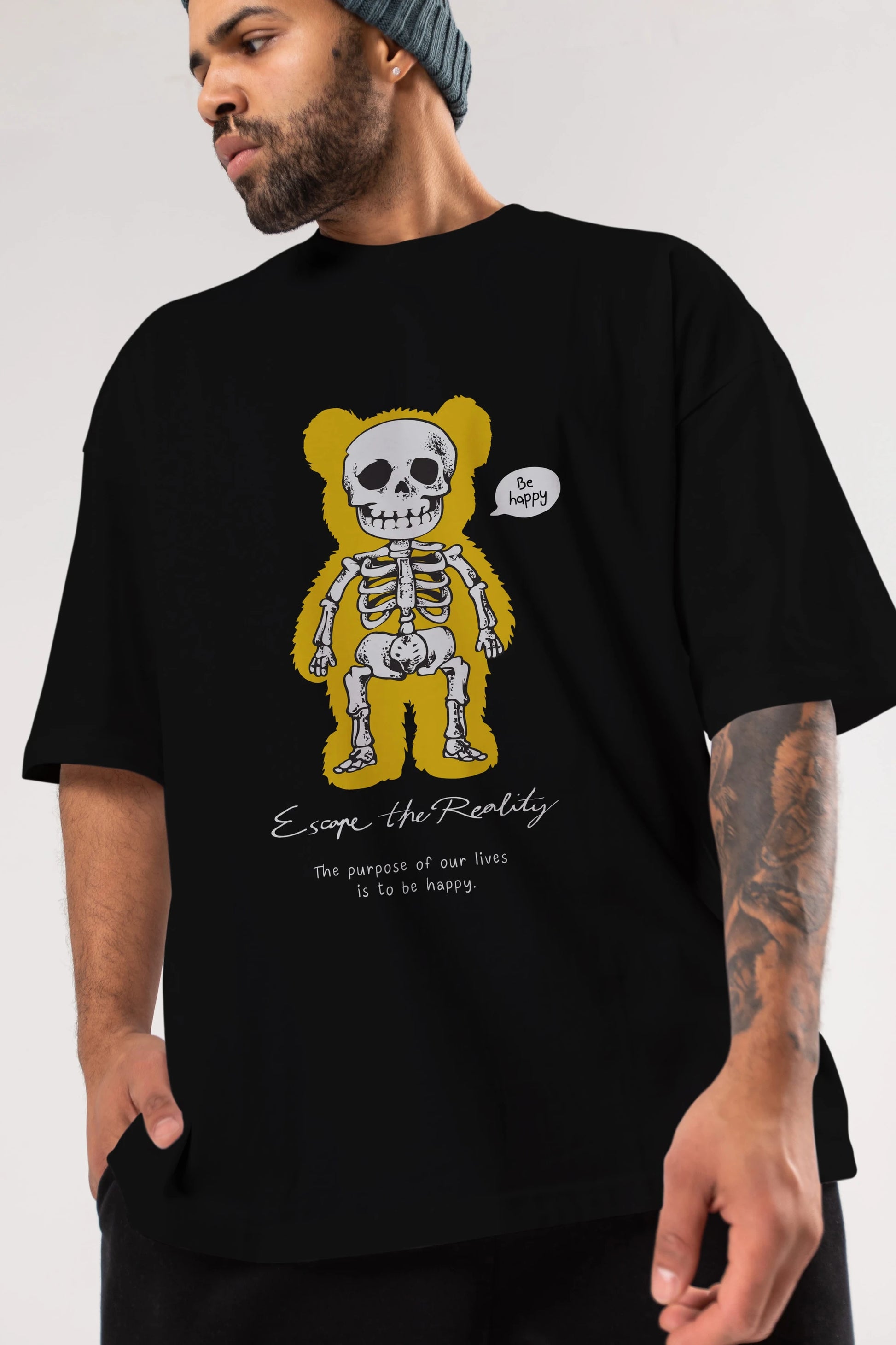 Be Happy Bear Ön Baskılı Oversize t-shirt Erkek Kadın Unisex