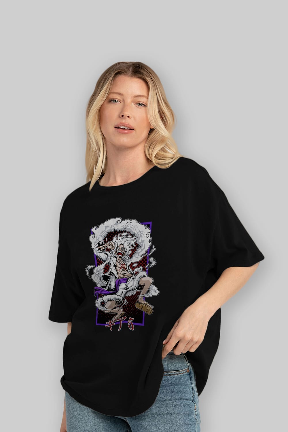 LUFFY GEAR 5 RECUADRO Anime Ön Baskılı Oversize t-shirt %100 pamuk Erkek Kadın Unisex