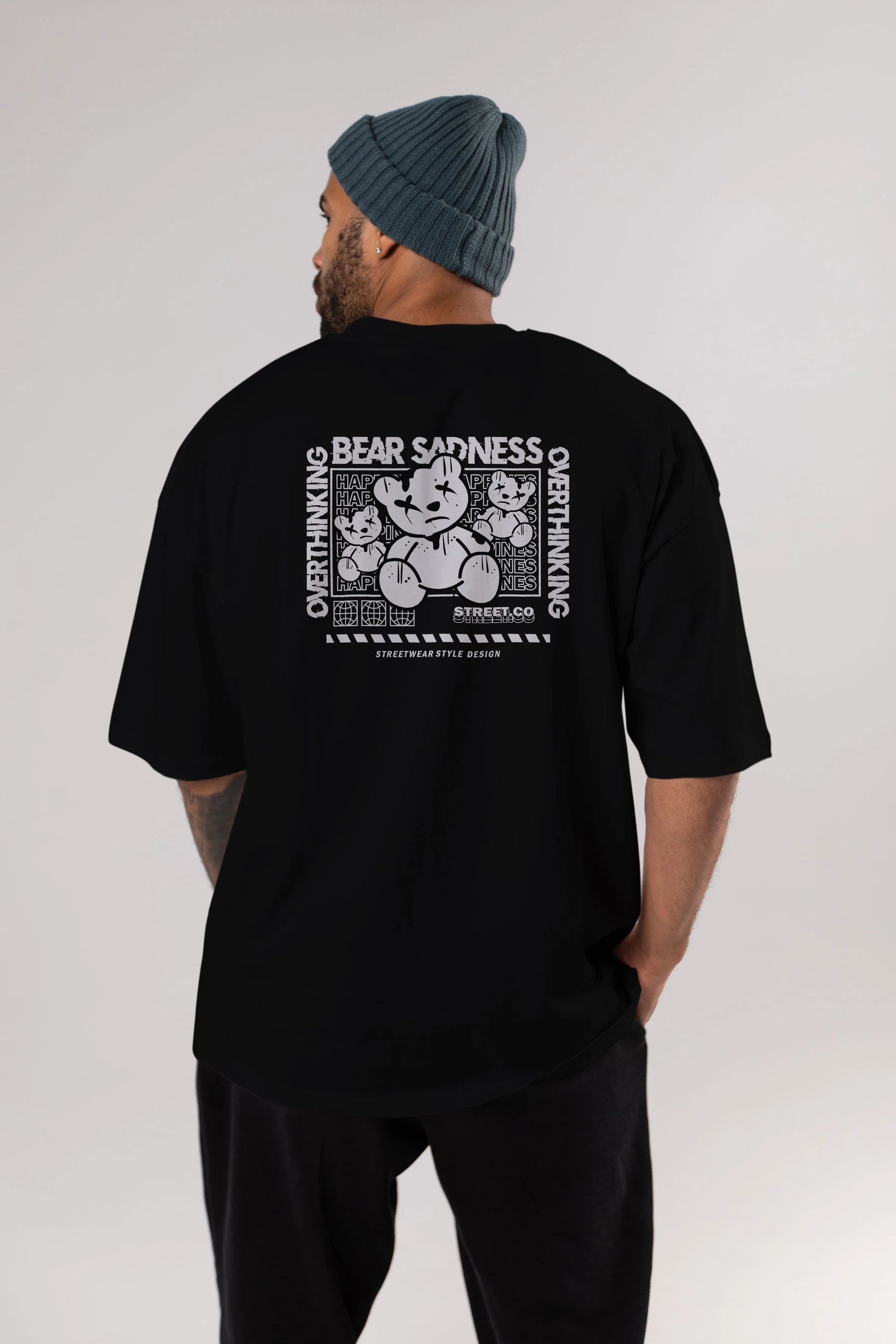 Bear Sadness 2 Arka Baskılı Oversize t-shirt Erkek Kadın Unisex