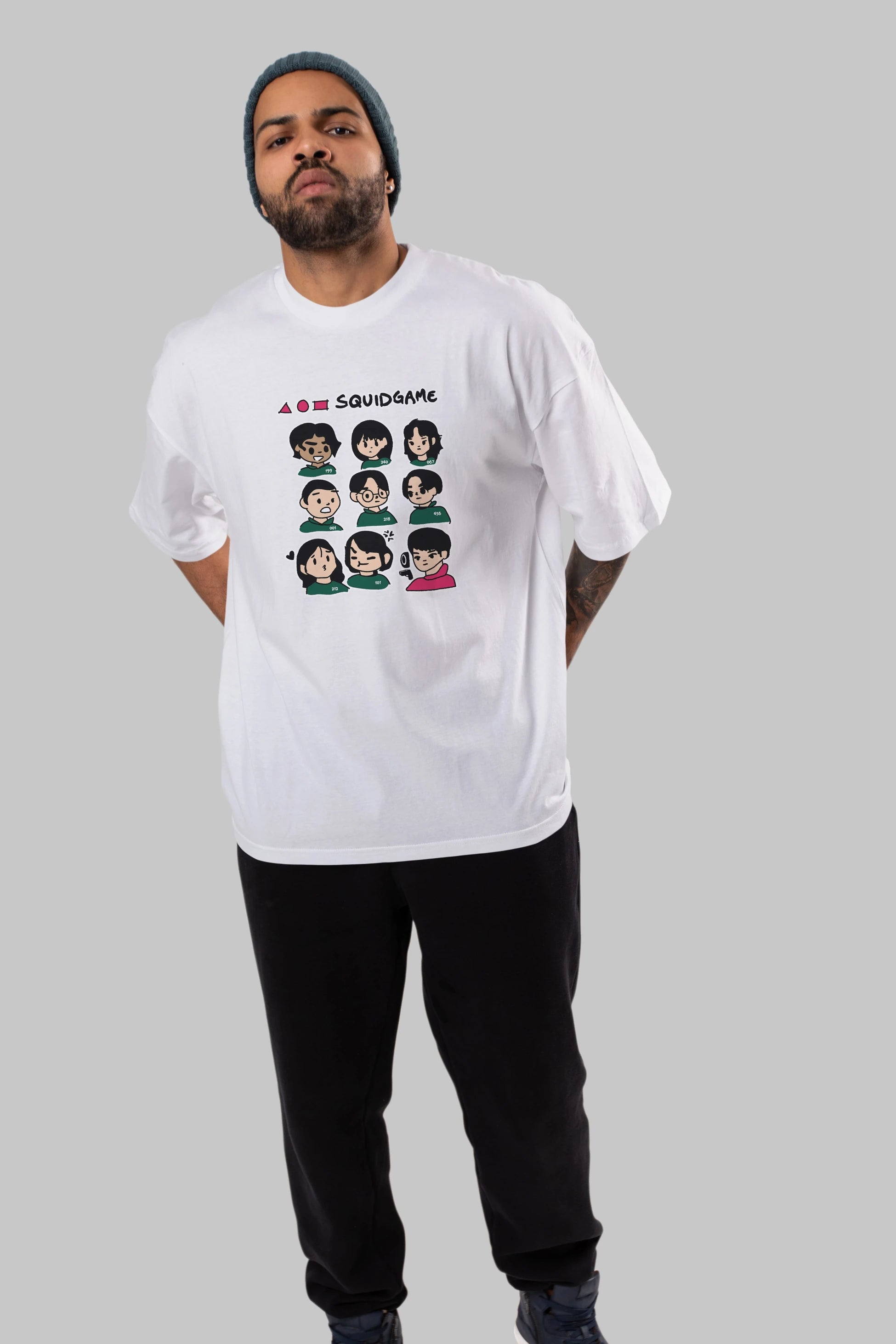 Squid Game (3) Ön Baskılı Oversize t-shirt Erkek Kadın Unisex %100 Pamuk Bisiklet Yaka tişort