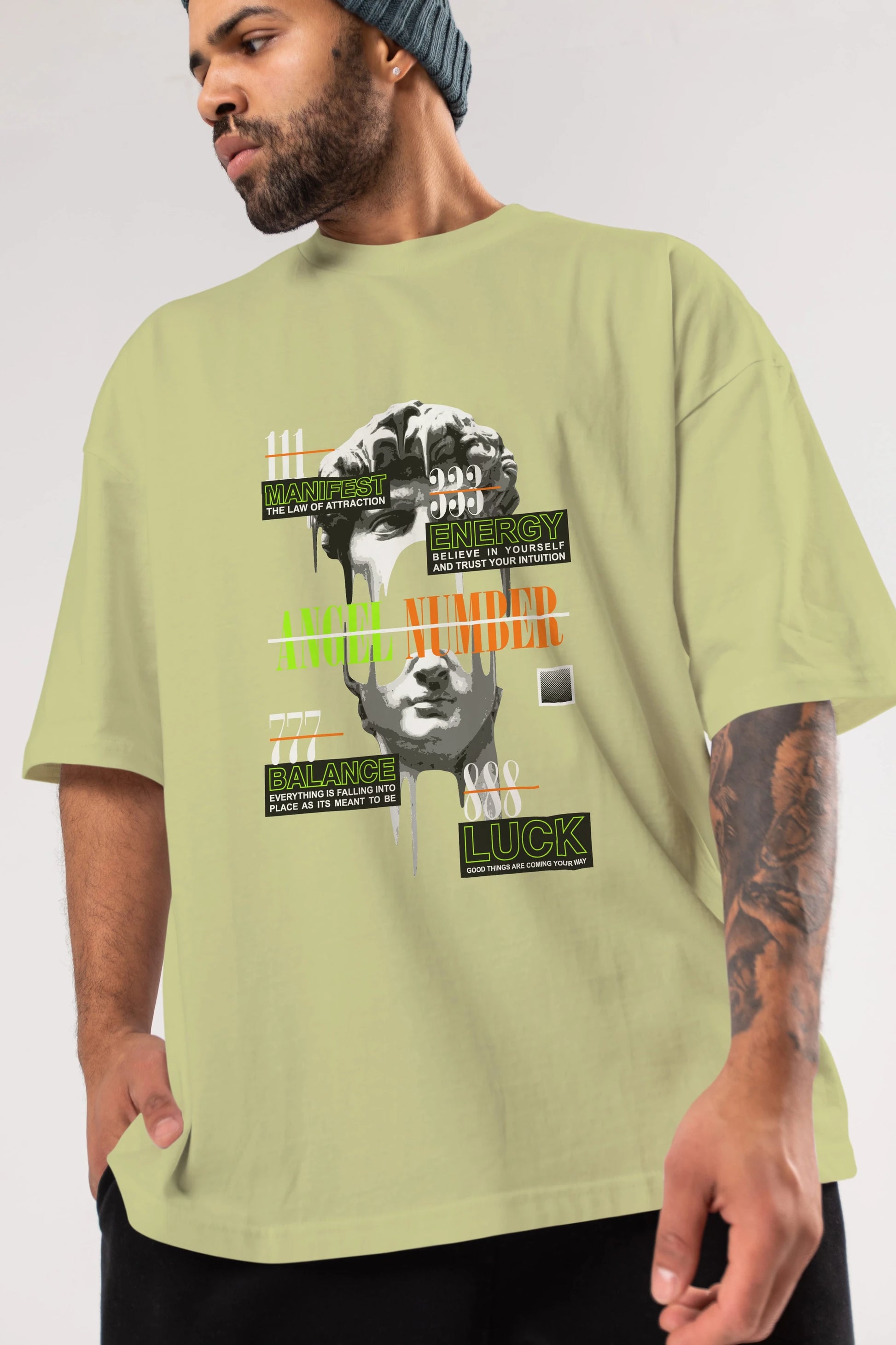 Angel Number Ön Baskılı Oversize t-shirt Erkek Kadın Unisex