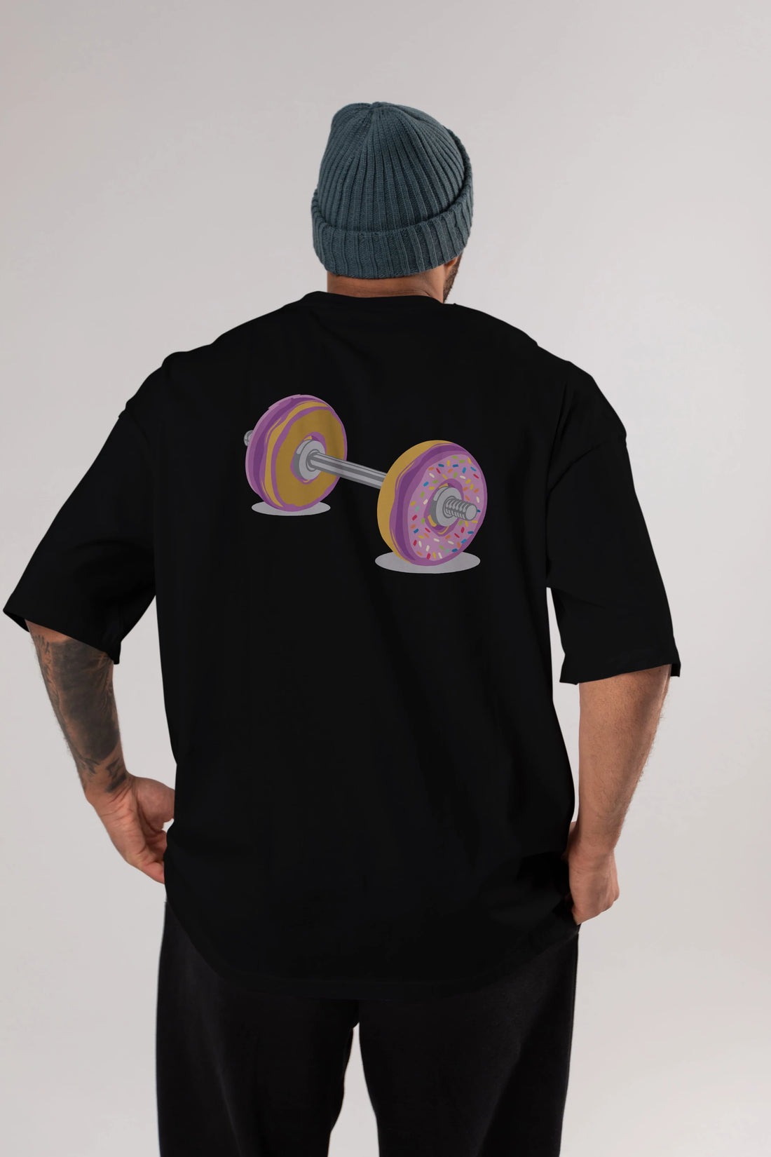 Donut Barbell Arka Baskılı Oversize t-shirt %100 pamuk Erkek Kadın Unisex