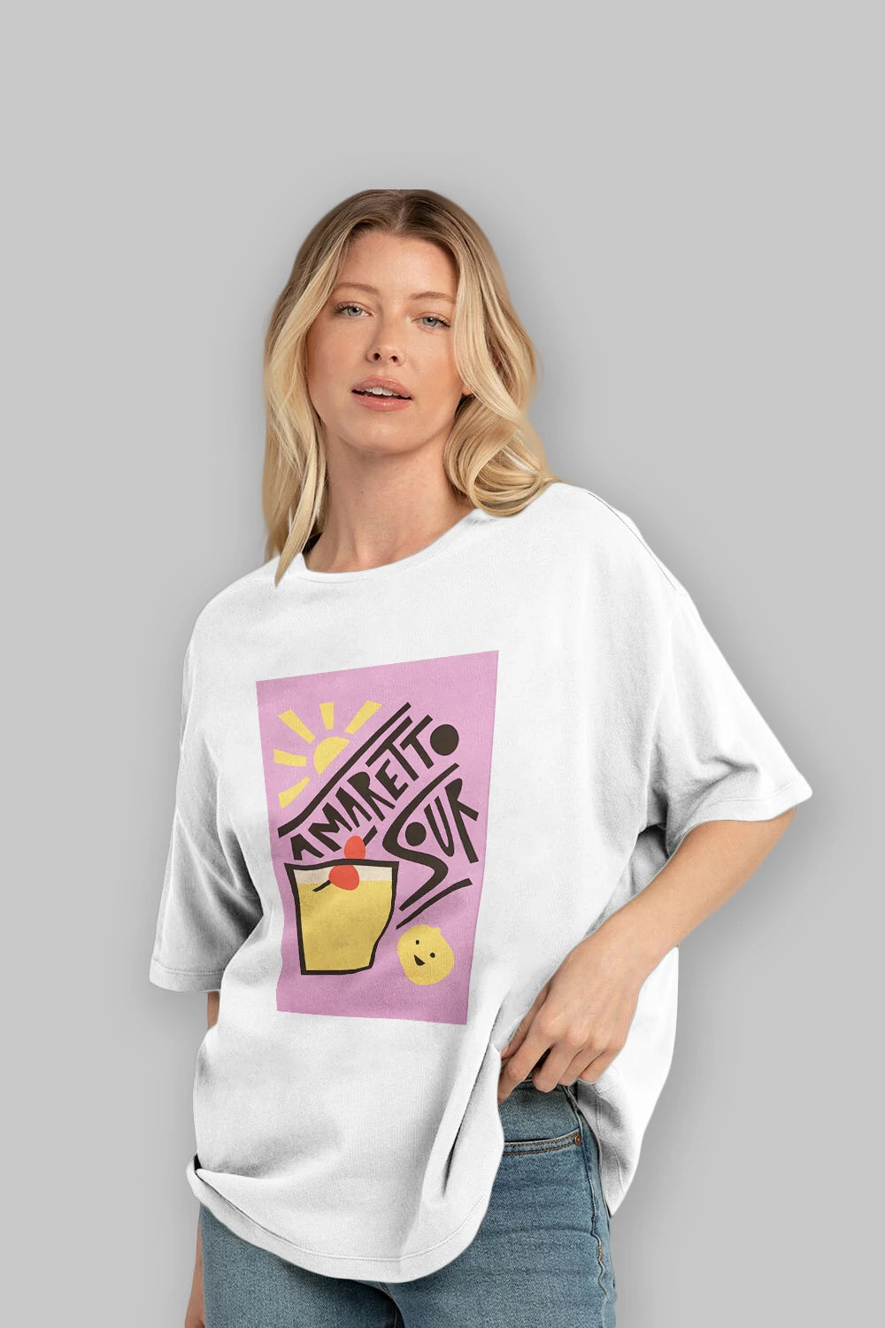 Amaretto Sour Ön Baskılı Oversize t-shirt Erkek Kadın Unisex %100 Pamuk Bisiklet Yaka tişort