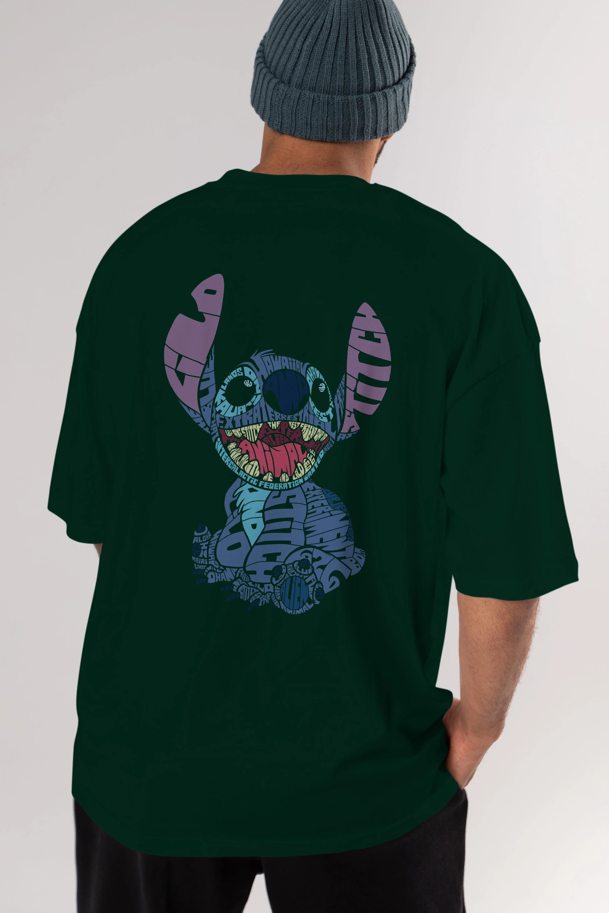Stitch Arka Baskılı Oversize t-shirt %100 pamuk Erkek Kadın Unisex