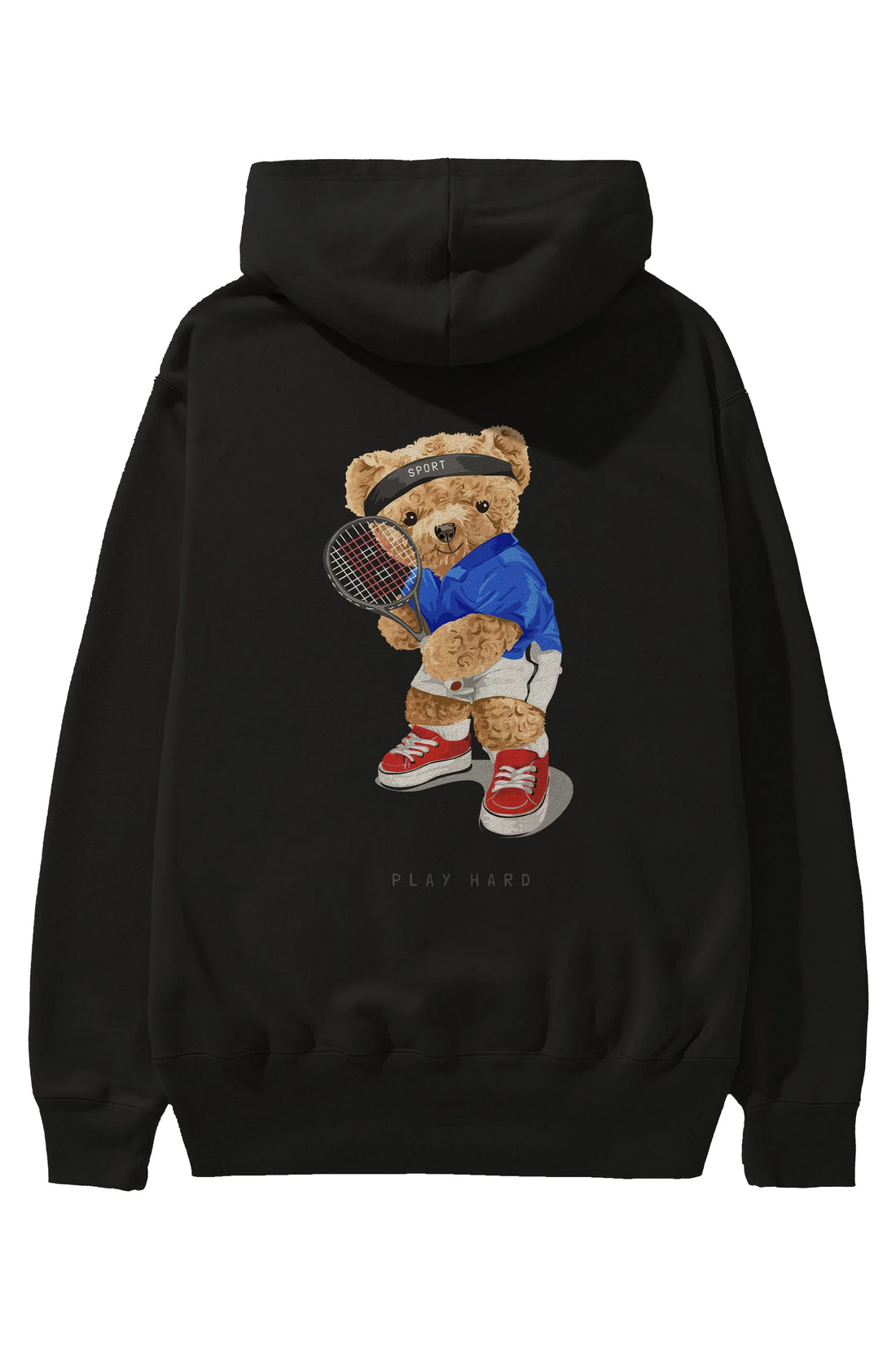 Teddy Bear Play Hard Arka Baskılı Hoodie Oversize Kapüşonlu Sweatshirt Erkek Kadın Unisex