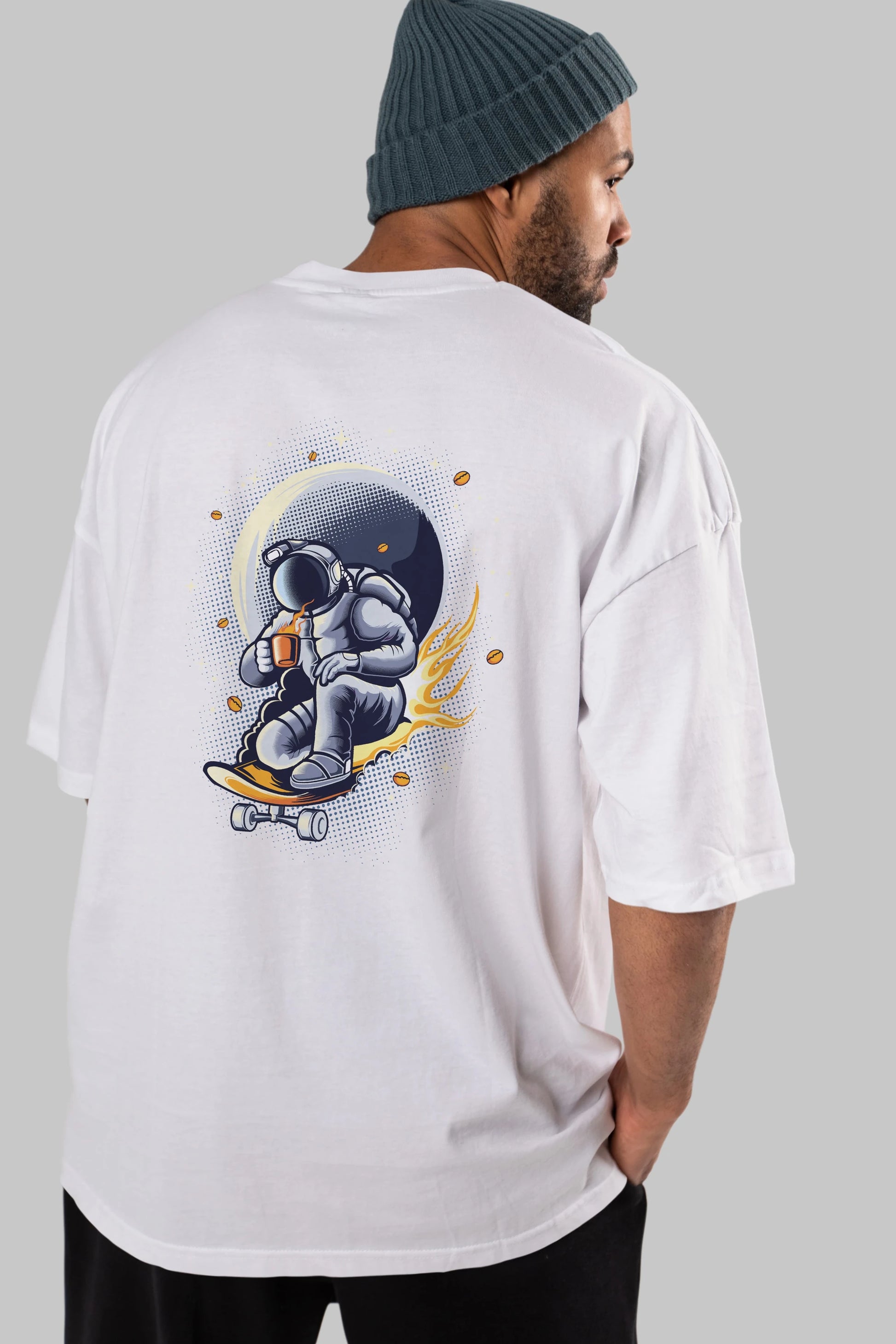 Astro Coffee Addict Arka Baskılı Oversize t-shirt Erkek Kadın Unisex