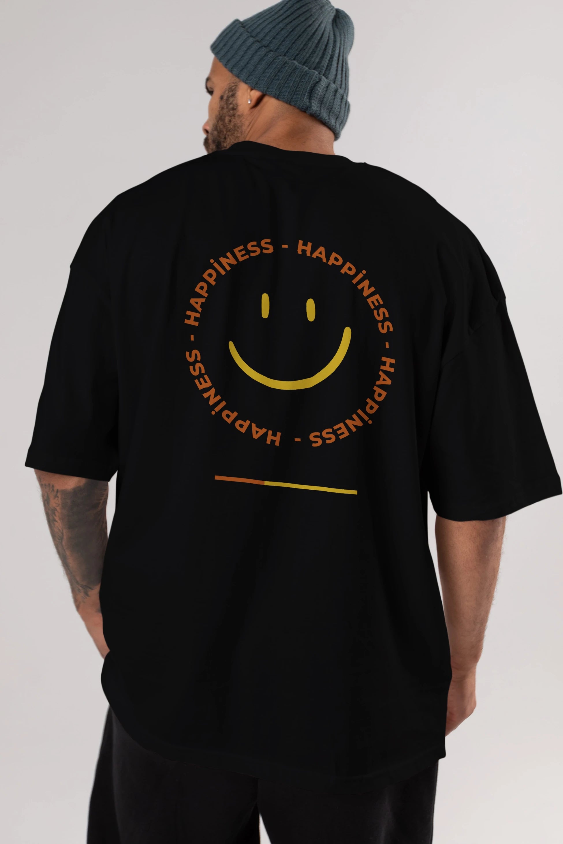 Happiness Smile Yazılı Arka Baskılı Oversize t-shirt Erkek Kadın Unisex