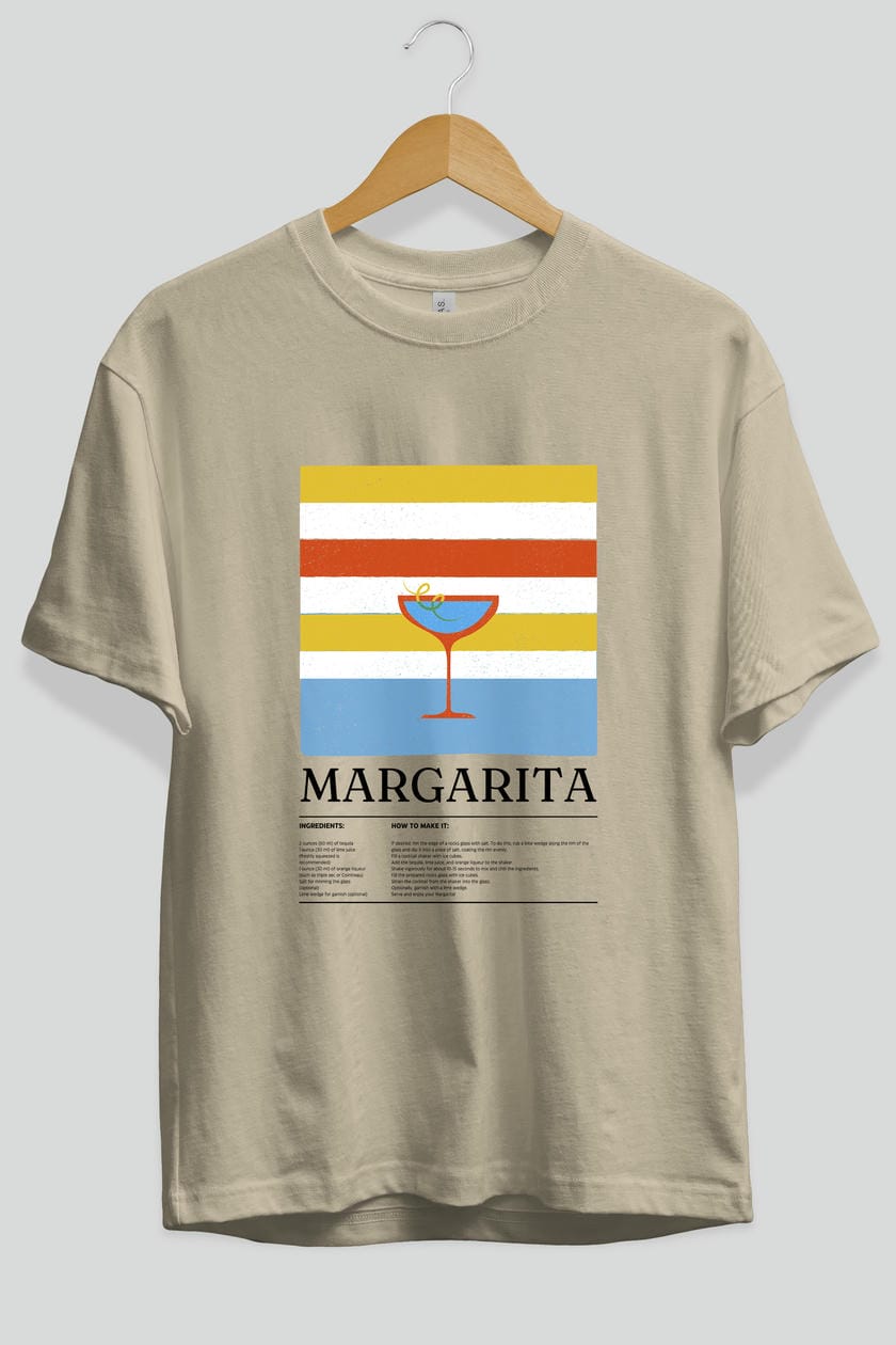 Margarita Kokteyl Ön Baskılı Oversize t-shirt Erkek Kadın %100 Pamuk Bisiklet Yaka tişort