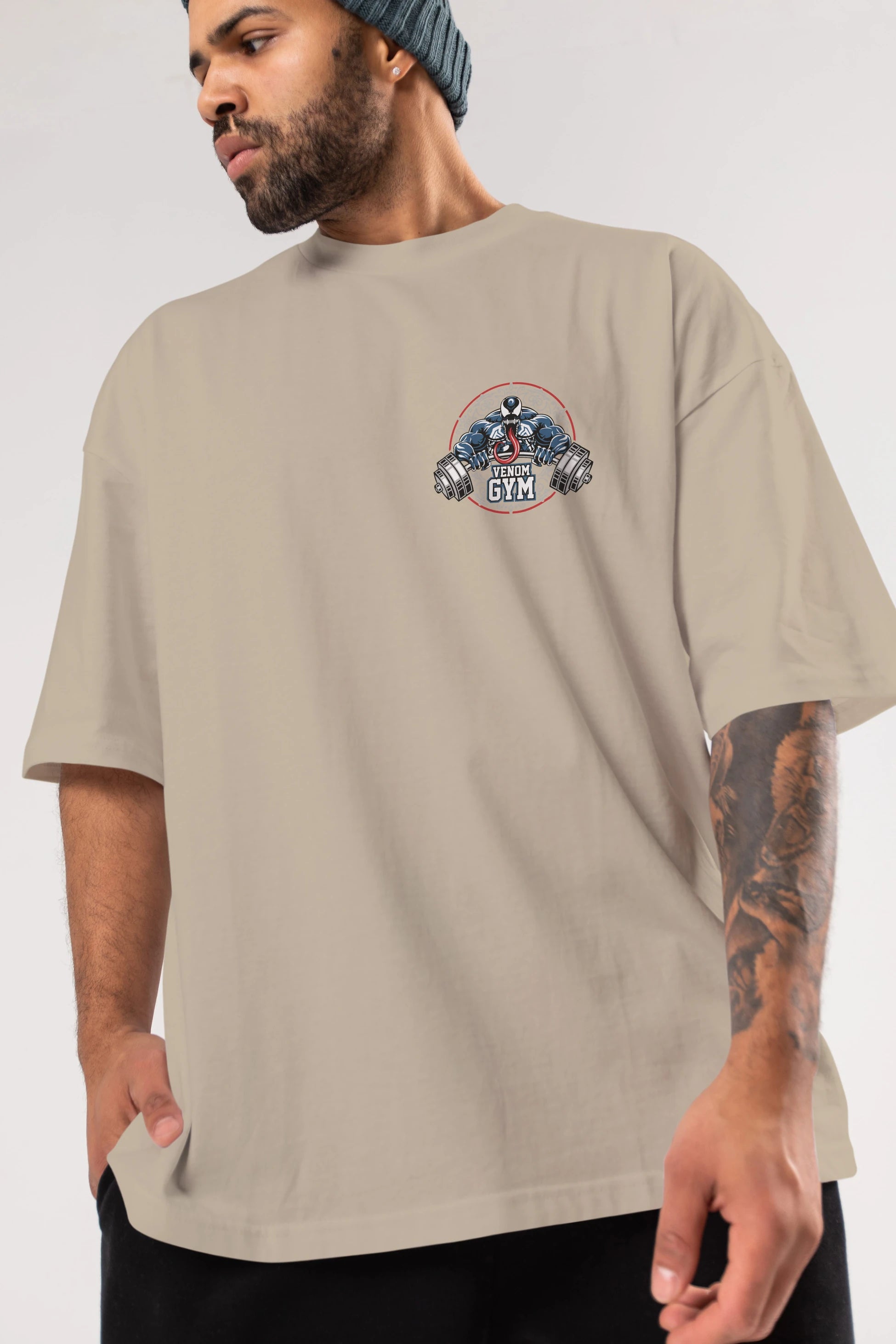 Venom GYM Ön Sol Baskılı Oversize t-shirt Erkek Kadın Unisex %100 Pamuk Bisiklet Yaka tişort