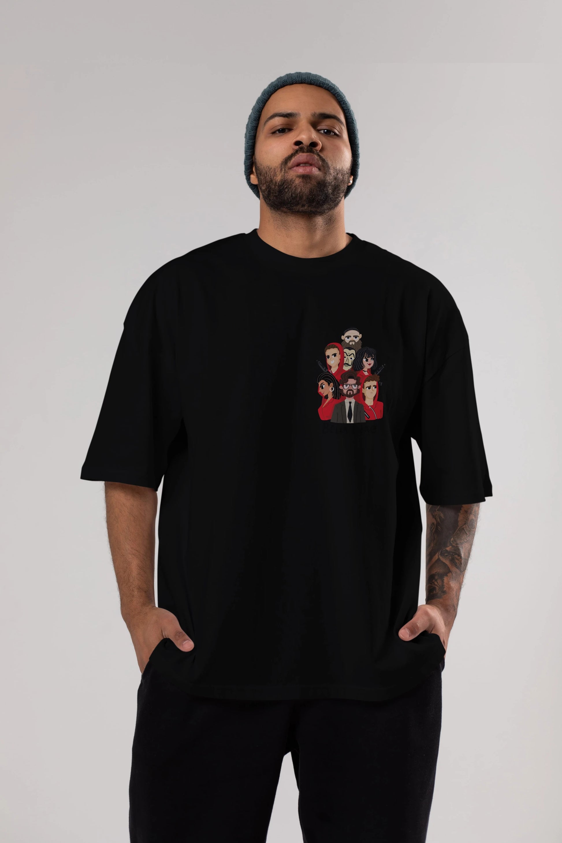 La Casa De Papel (13) Ön Sol Baskılı Oversize t-shirt Erkek Kadın Unisex %100 Pamuk Bisiklet Yaka tişort