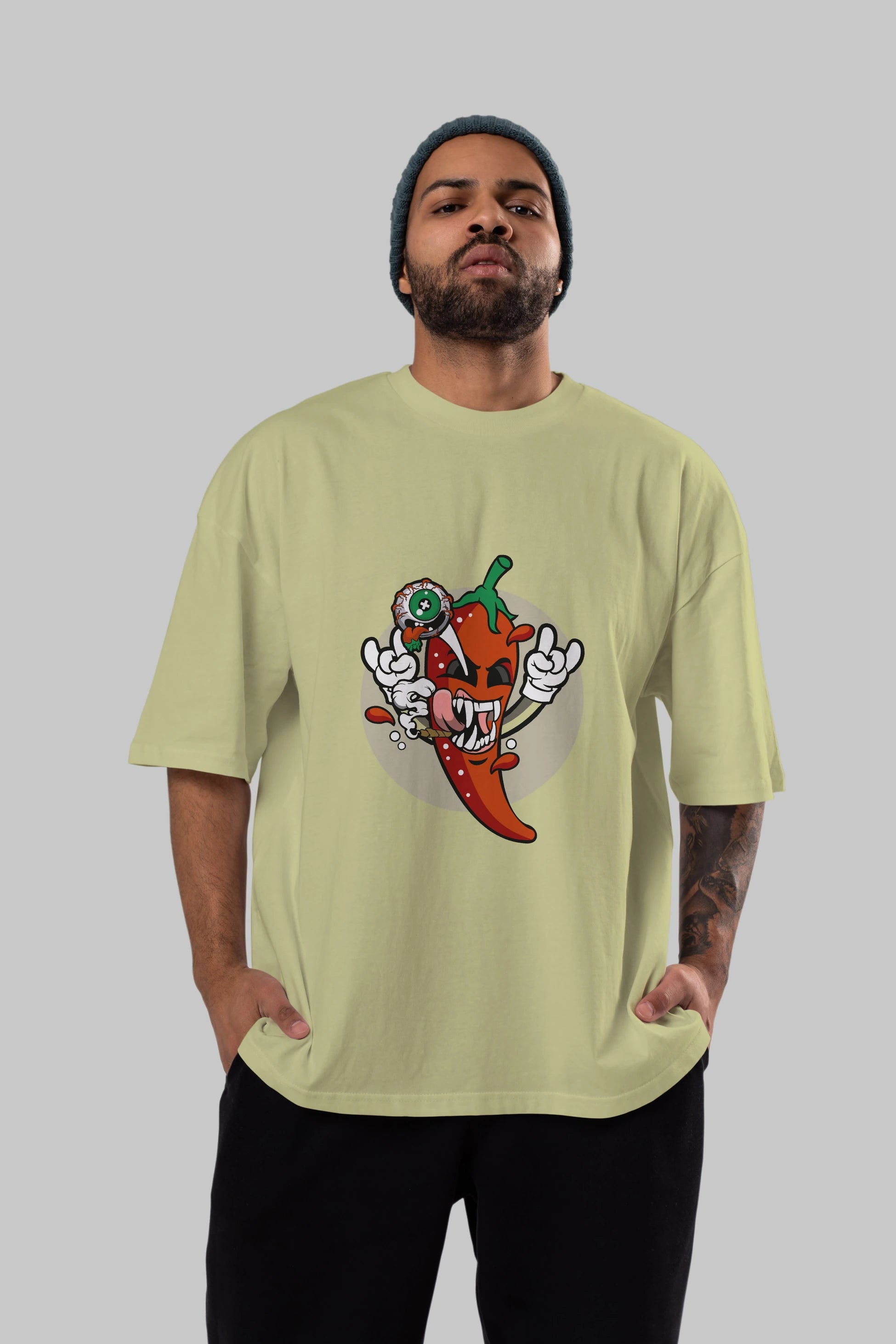 Chili Monster Ön Baskılı Oversize t-shirt Erkek Kadın Unisex %100 Pamuk tişort