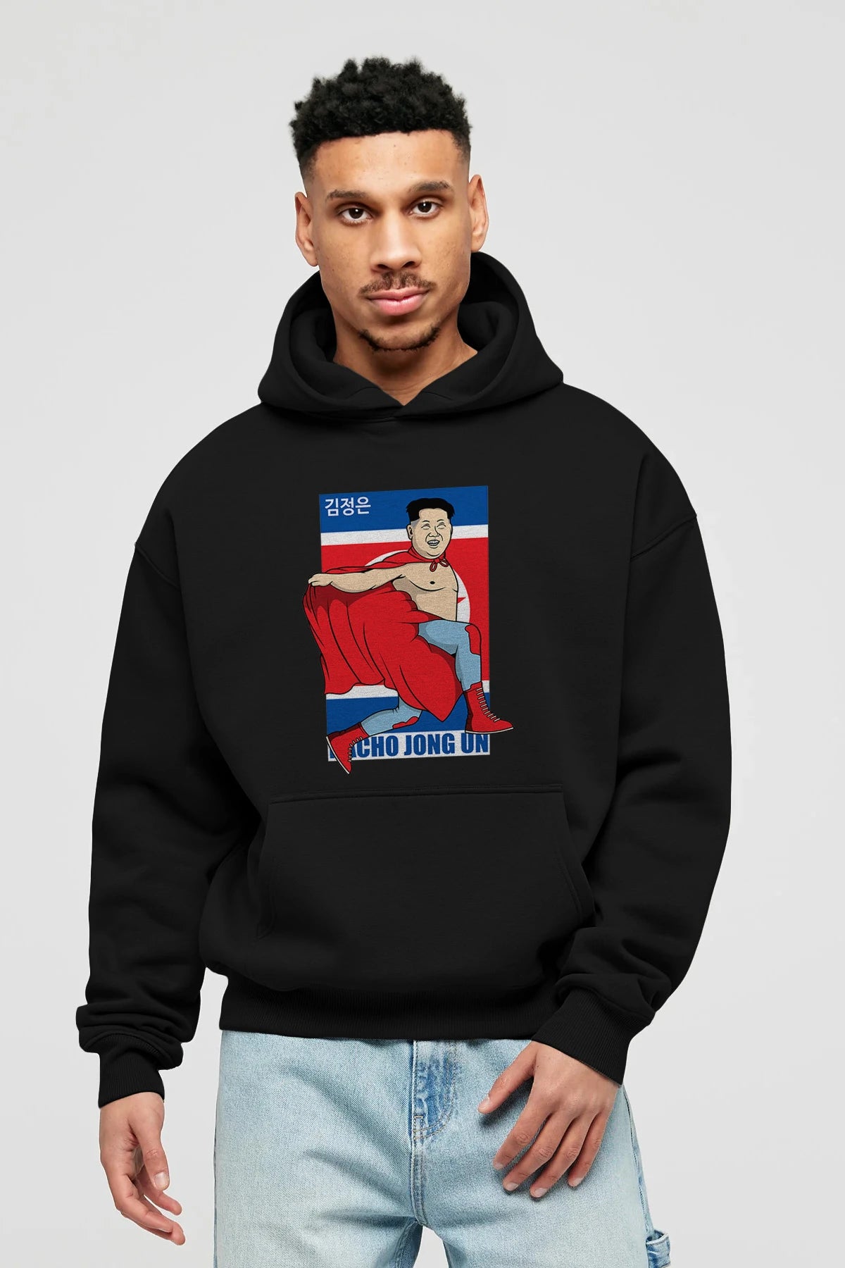 Nacho Libre Jong Un Ön Baskılı Hoodie Oversize Kapüşonlu Sweatshirt Erkek Kadın Unisex