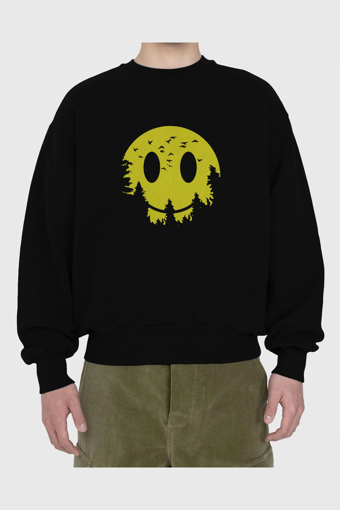 Smiley Moon Ön Baskılı Oversize Sweatshirt Erkek Kadın Unisex