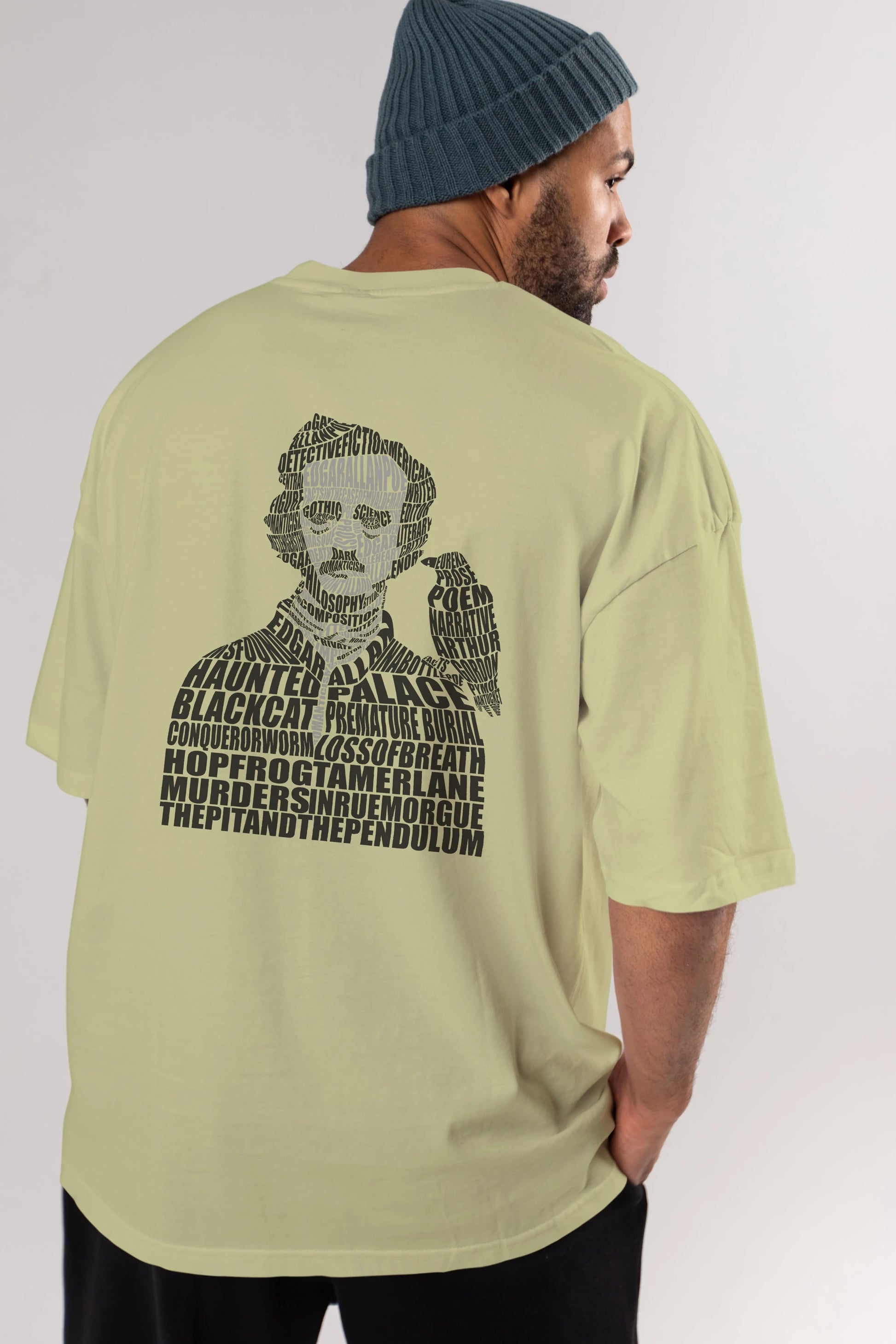 Edgar Alan Poe Calligram Arka Baskılı Oversize t-shirt %100 pamuk Erkek Kadın Unisex