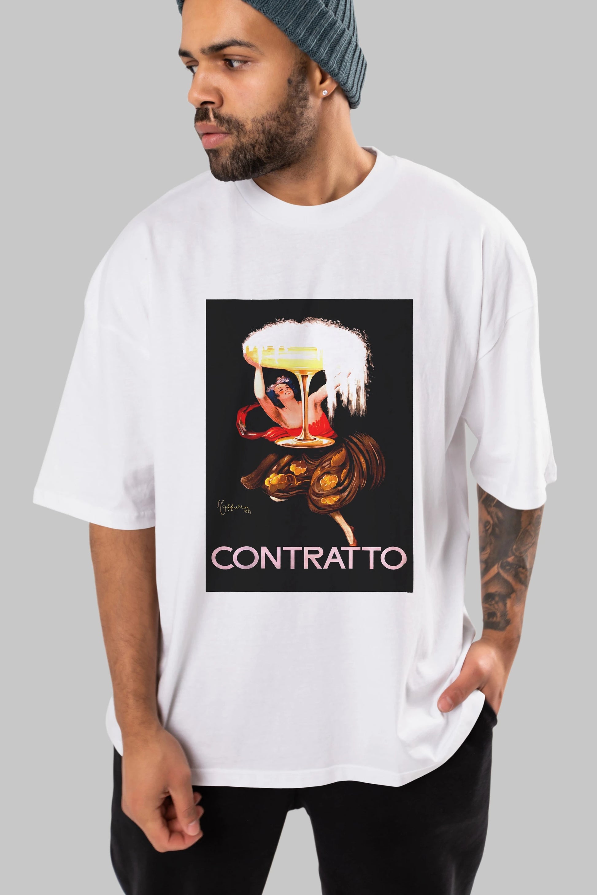 Contratto Ön Baskılı Oversize t-shirt Erkek Kadın Unisex %100 Pamuk Bisiklet Yaka tişort
