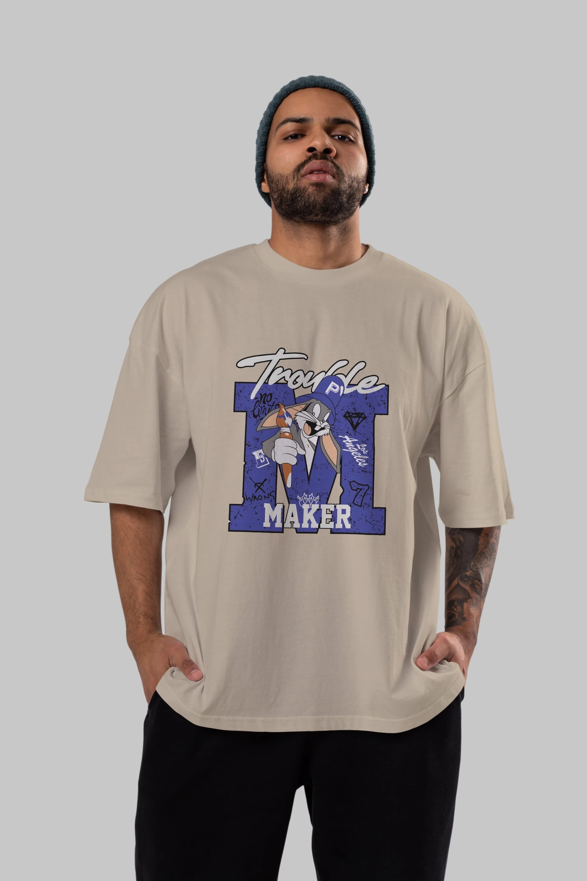 Bugs Bunny Ön Baskılı Oversize t-shirt Erkek Kadın Unisex %100 Pamuk Bisiklet Yaka tişort
