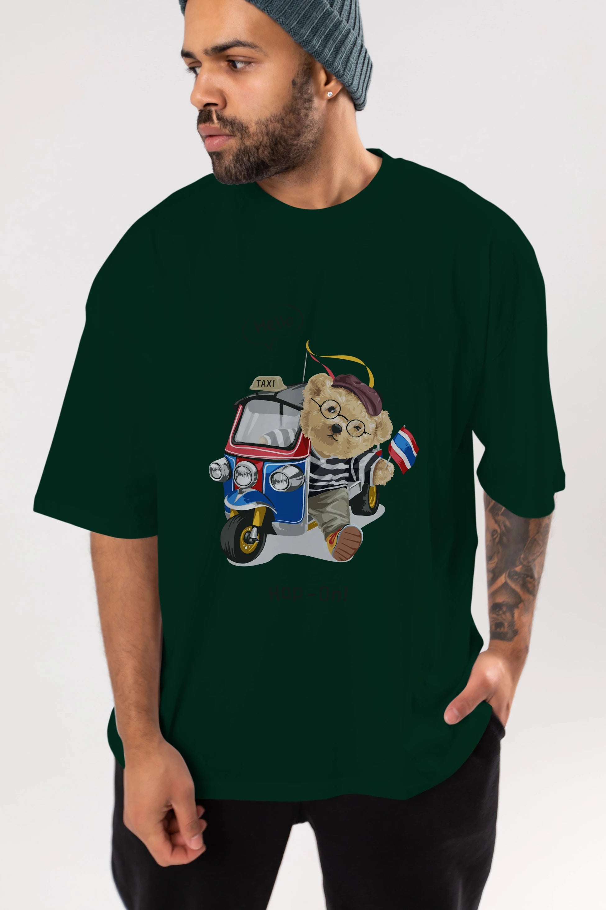 Teddy Bear Hop-On Ön Baskılı Oversize t-shirt Erkek Kadın Unisex %100 Pamuk