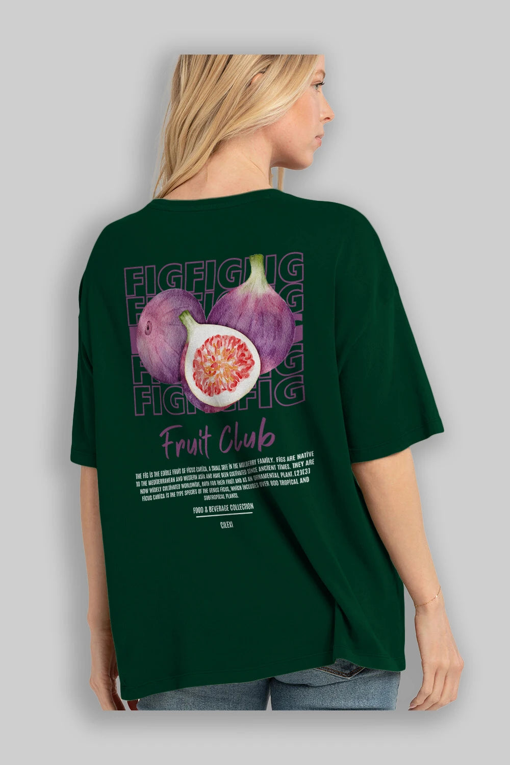 Fig Arka Baskılı Oversize t-shirt Erkek Kadın Pamuk Bisiklet Yaka tişort
