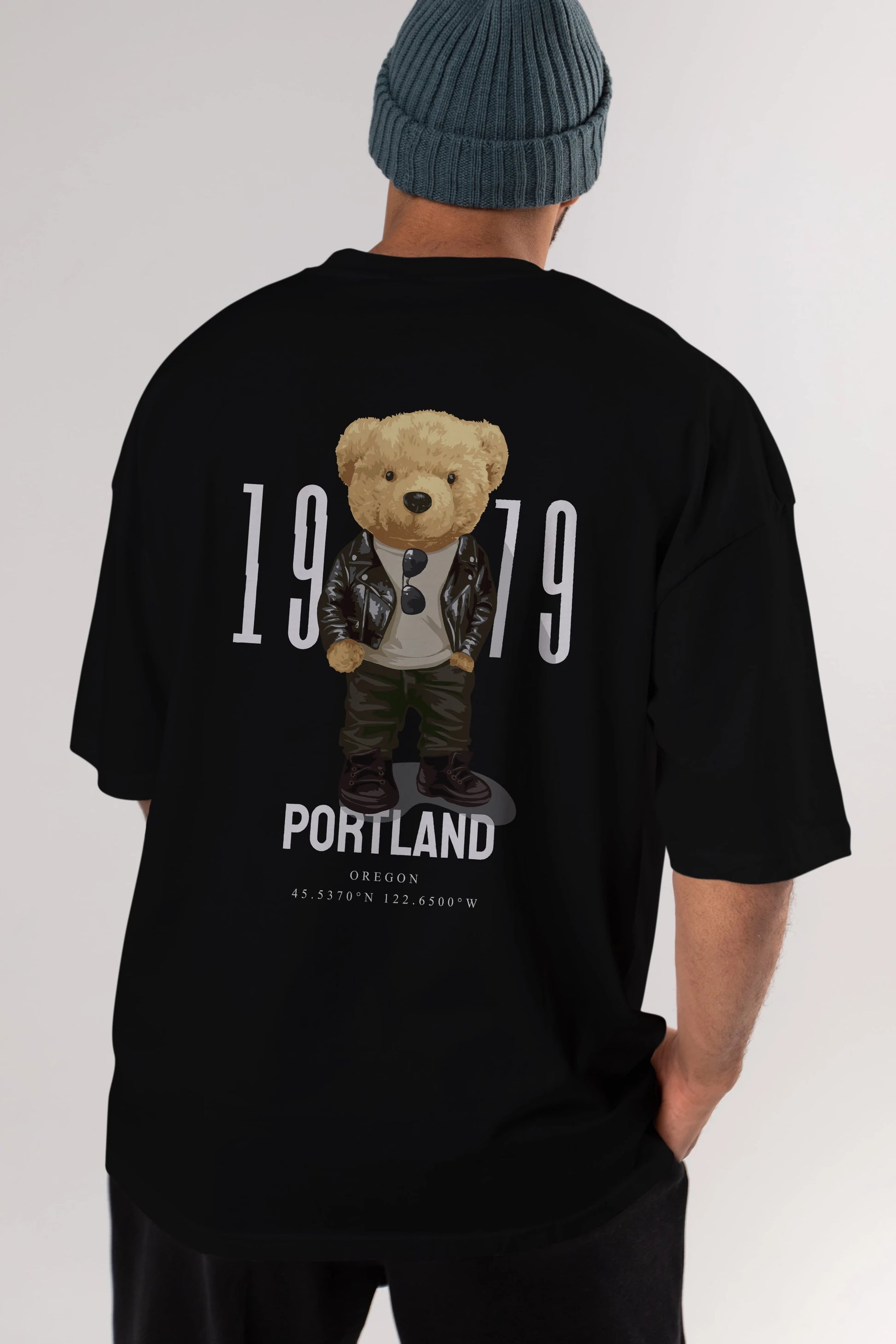 Teddy Bear Portland Arka Baskılı Oversize t-shirt Erkek Kadın Unisex %100 Pamuk