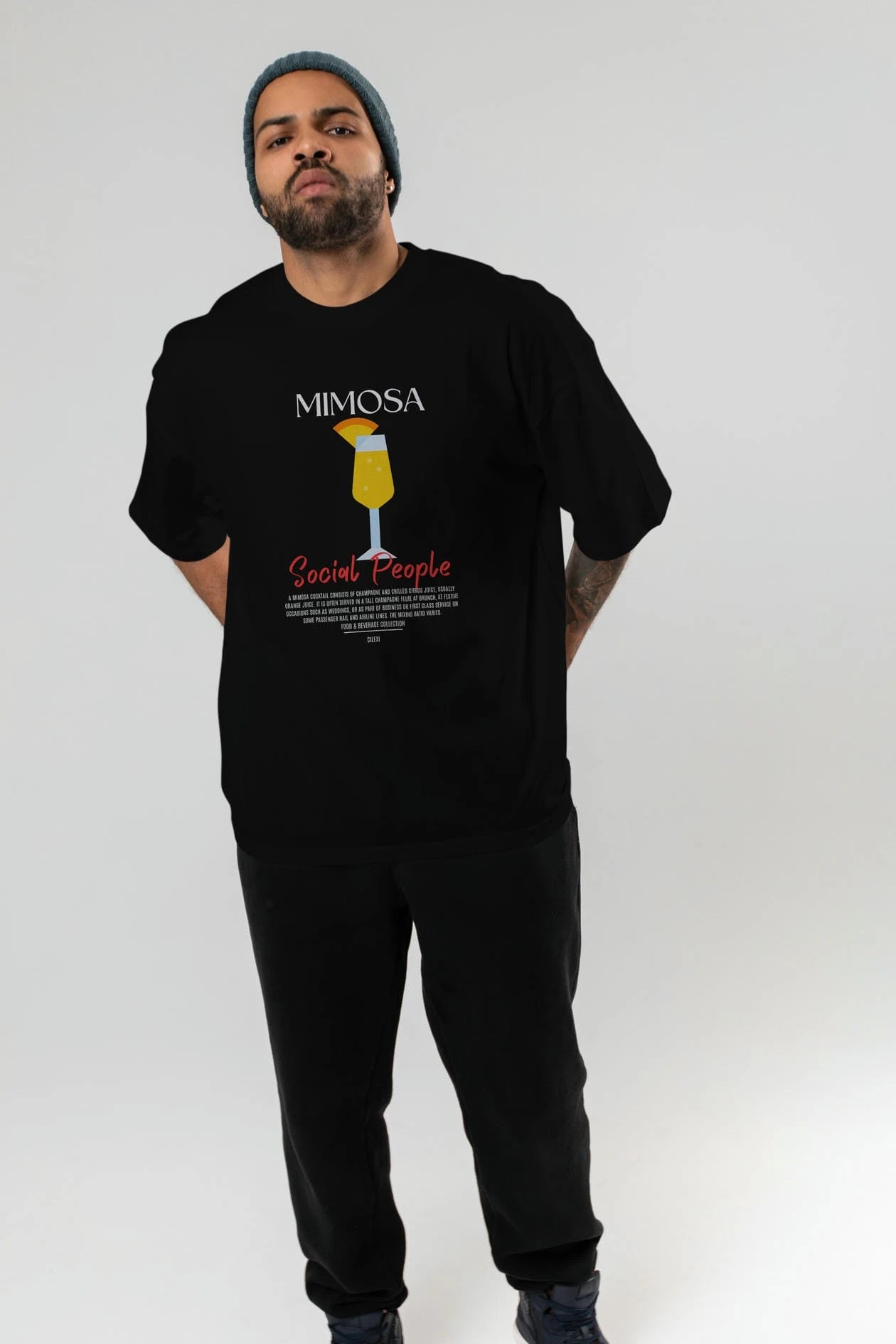 Mimosa Kokteyl Serisi ön Baskılı Oversize t-shirt Erkek Kadın %100 Pamuk Bisiklet Yaka tişort
