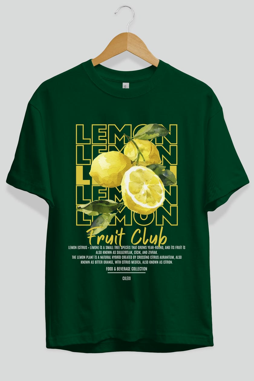 Lemon Ön Baskılı Oversize t-shirt Erkek Kadın Pamuk Bisiklet Yaka tişort