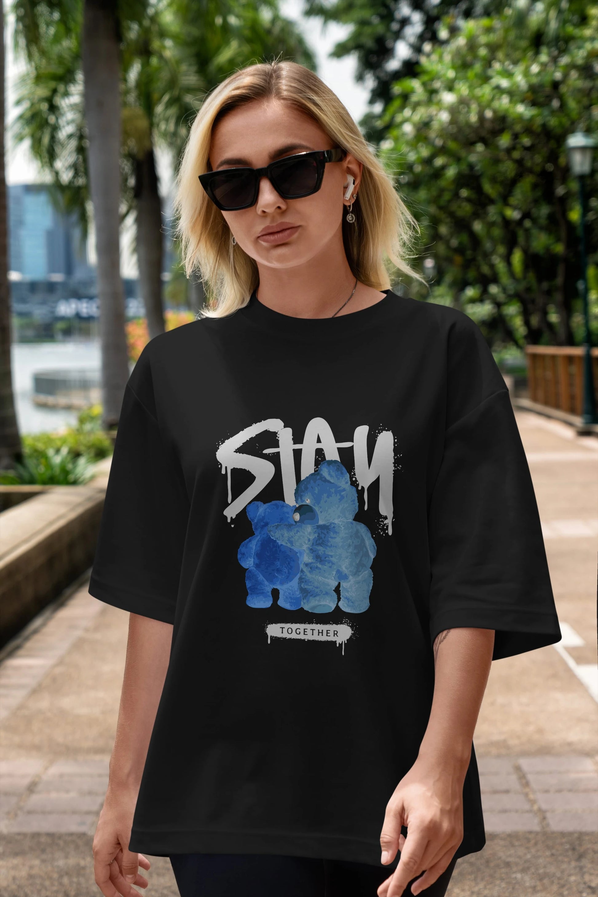 Stay Together Bear Ön Baskılı Oversize t-shirt Erkek Kadın Unisex