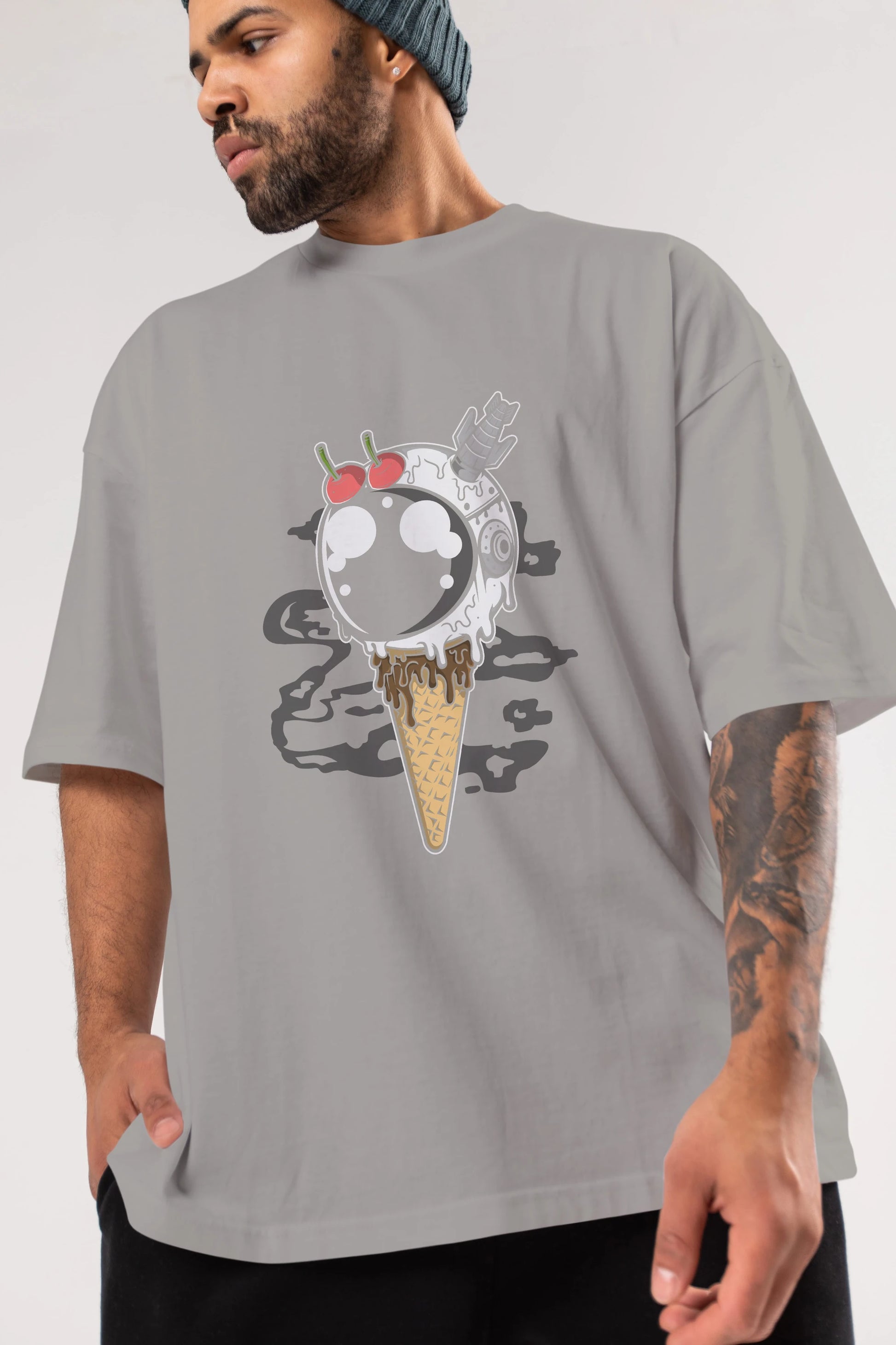 Astronaut Ice Cream Ön Baskılı Oversize t-shirt Erkek Kadın Unisex