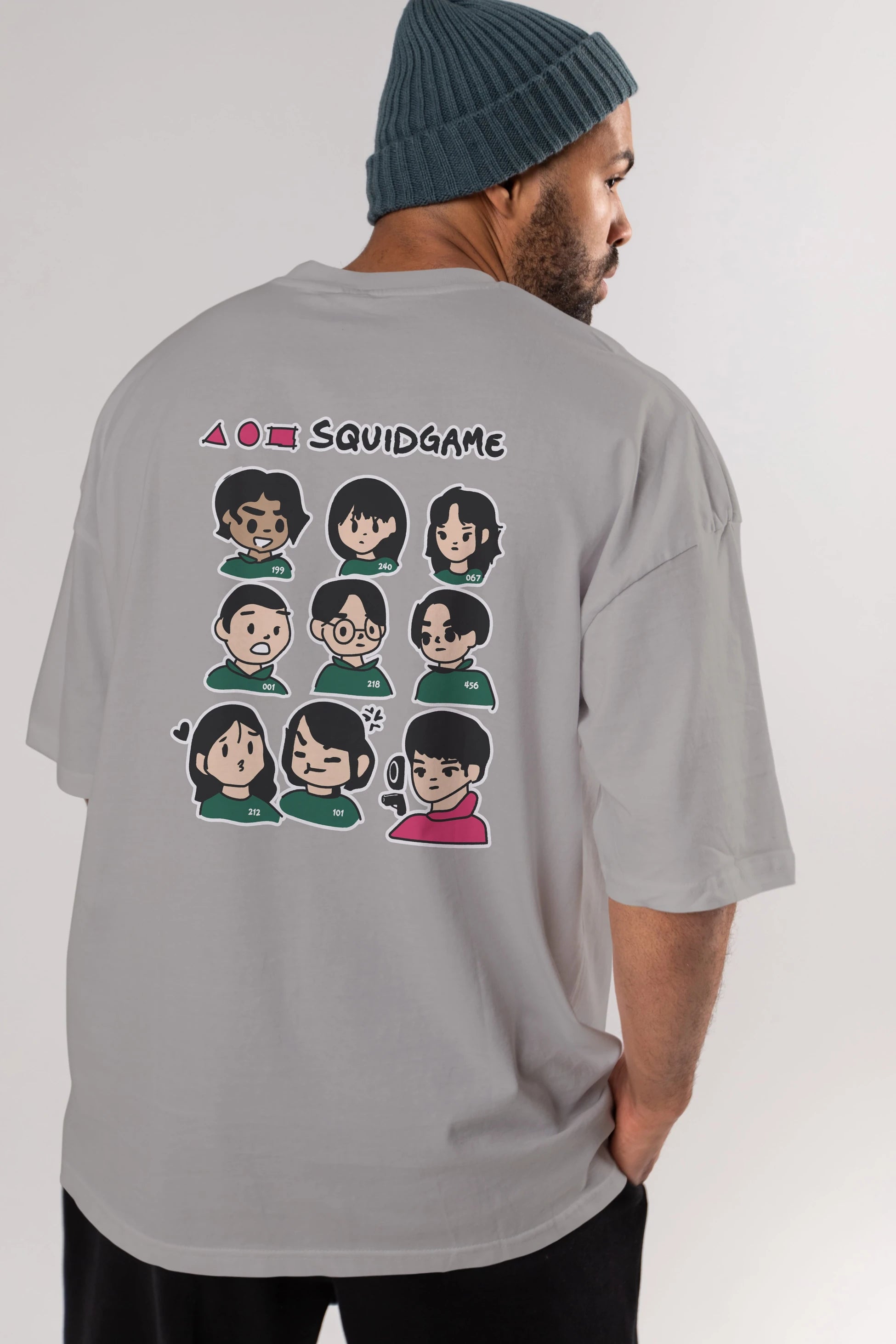 Squid Game (3) Arka Baskılı Oversize t-shirt Erkek Kadın Unisex %100 Pamuk Bisiklet Yaka tişort