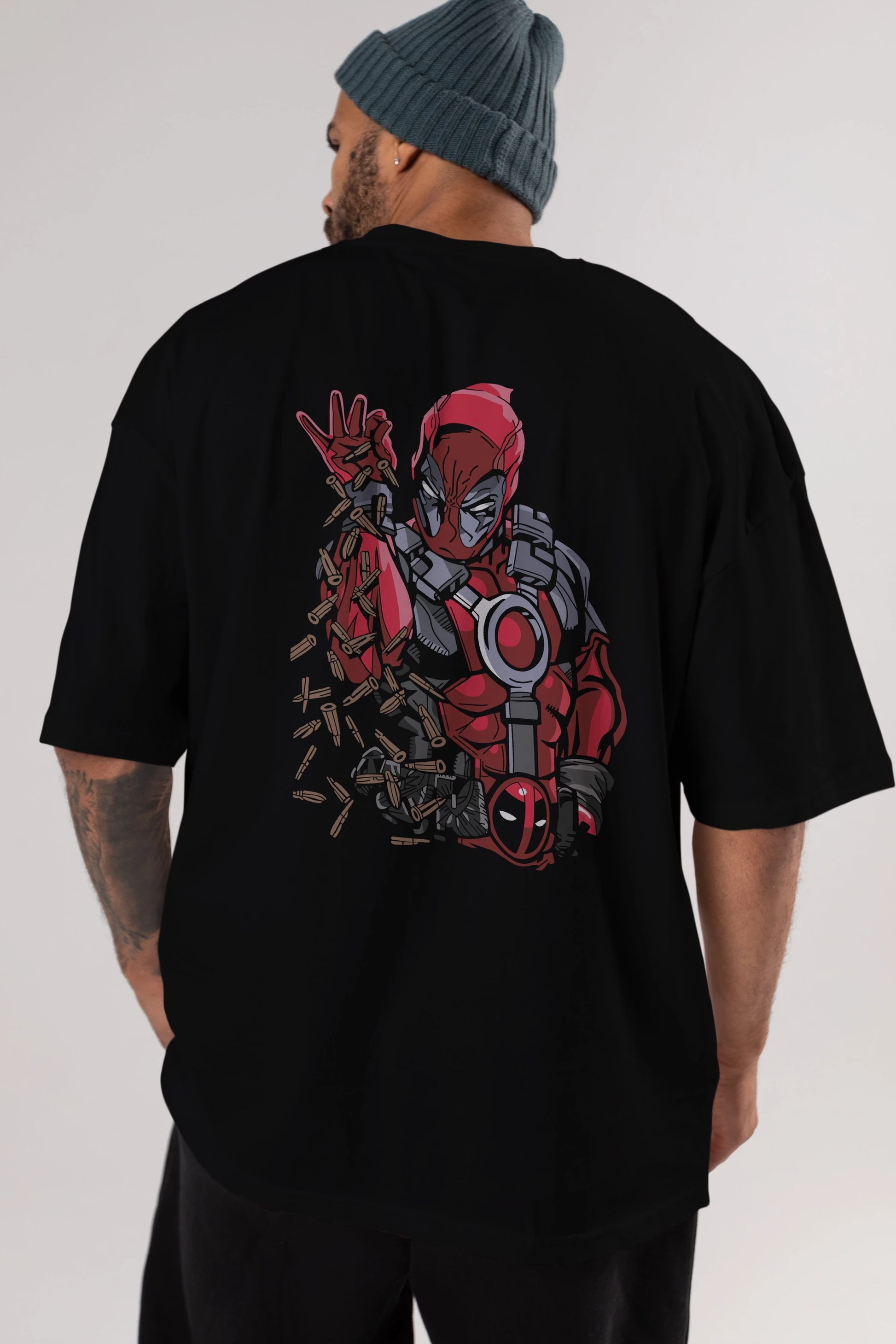 Deadpool (2) Arka Baskılı Oversize t-shirt Erkek Kadın Unisex %100 Pamuk Bisiklet Yaka tişort