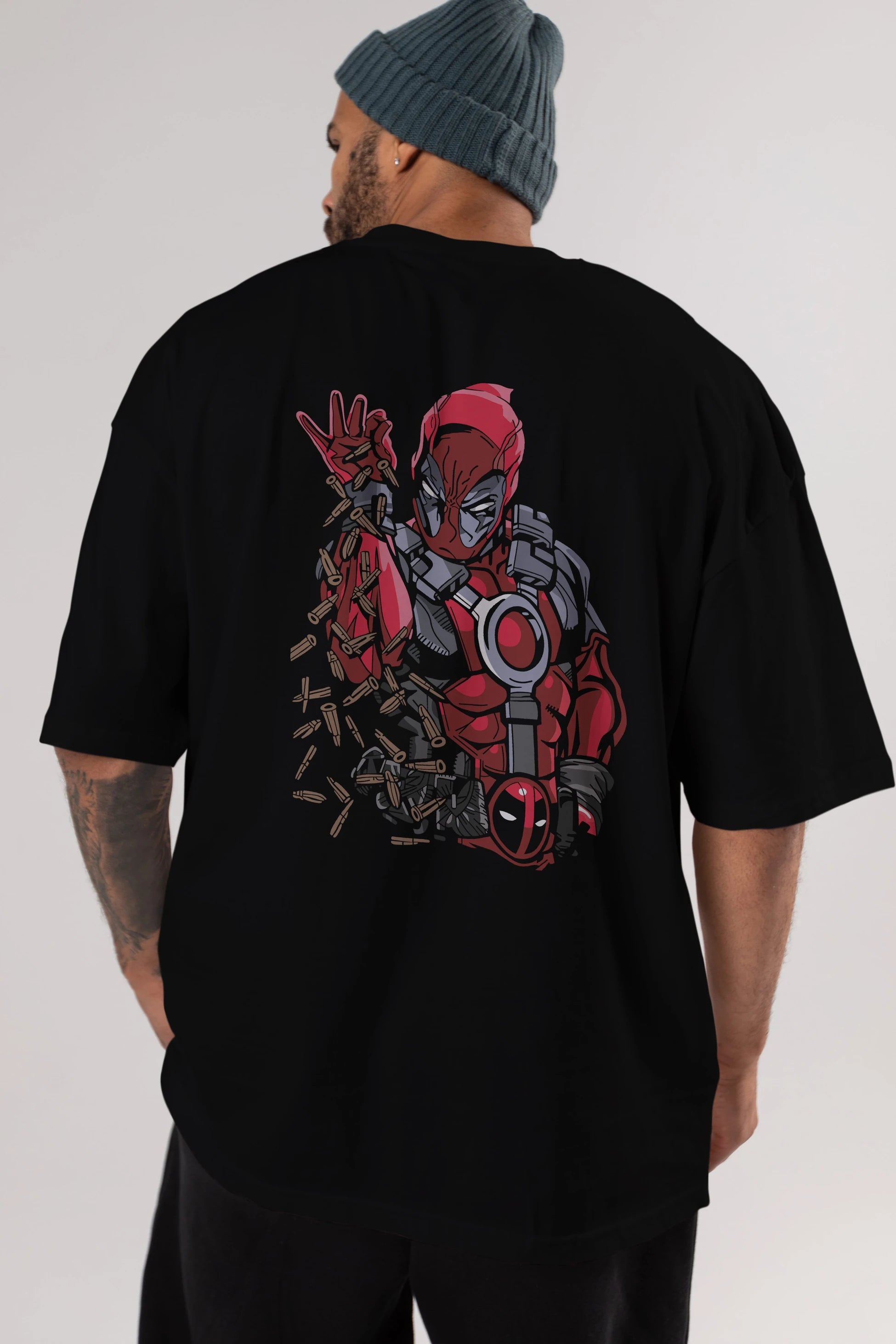 Deadpool (2) Arka Baskılı Oversize t-shirt Erkek Kadın Unisex %100 Pamuk Bisiklet Yaka tişort