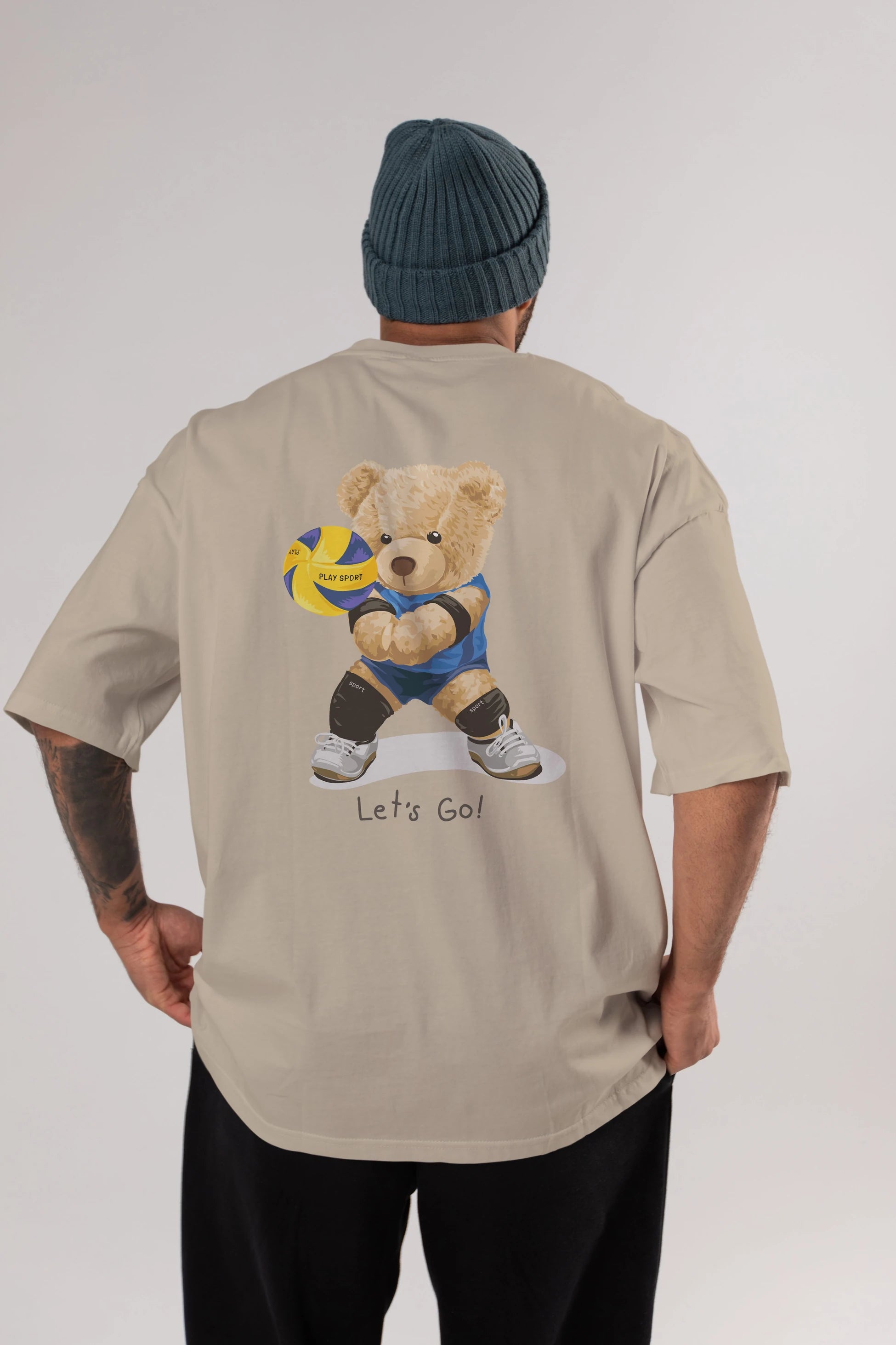 Teddy Bear Lets Go Arka Baskılı Oversize t-shirt Erkek Kadın Unisex %100 Pamuk