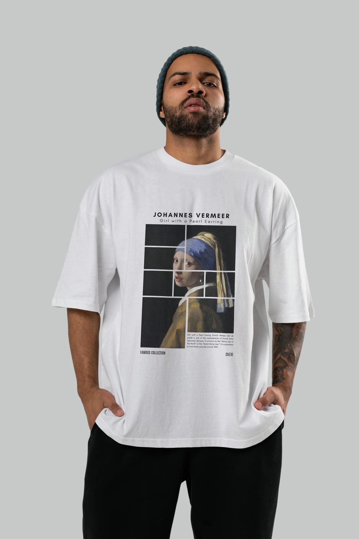 Johannes Vermeer ön Baskılı Oversize t-shirt Erkek Kadın Bisiklet Yaka Pamuk tişort