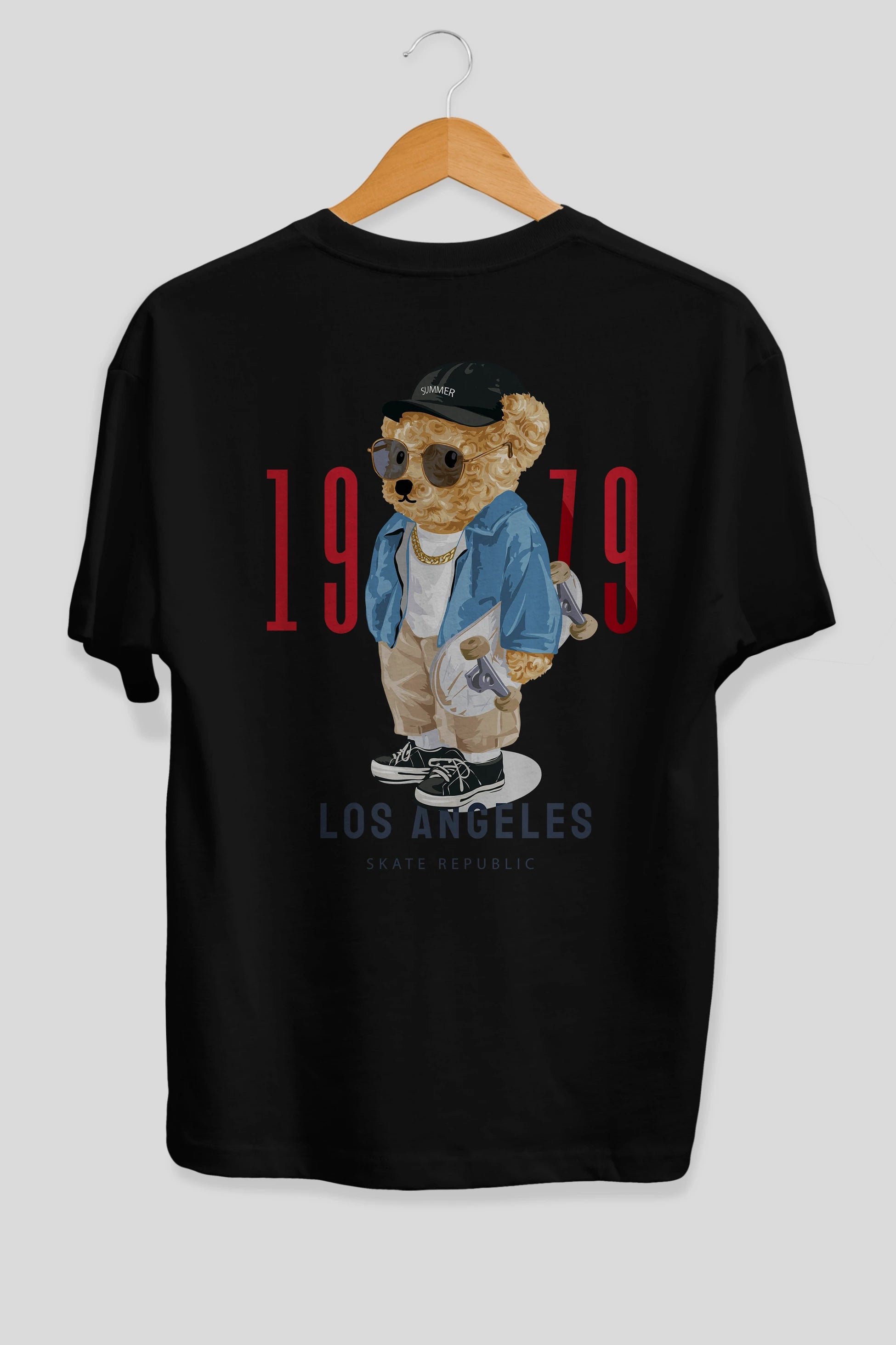 Teddy Bear Los Angeles Arka Baskılı Oversize t-shirt Erkek Kadın Unisex %100 Pamuk
