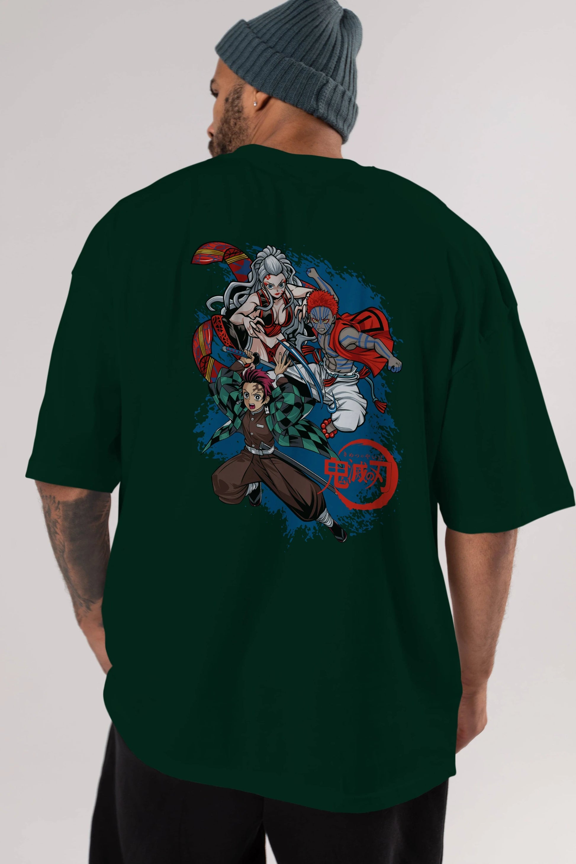 TANJIRO ,AKAZA,DAKI Anime Arka Baskılı Oversize t-shirt Erkek Kadın Unisex