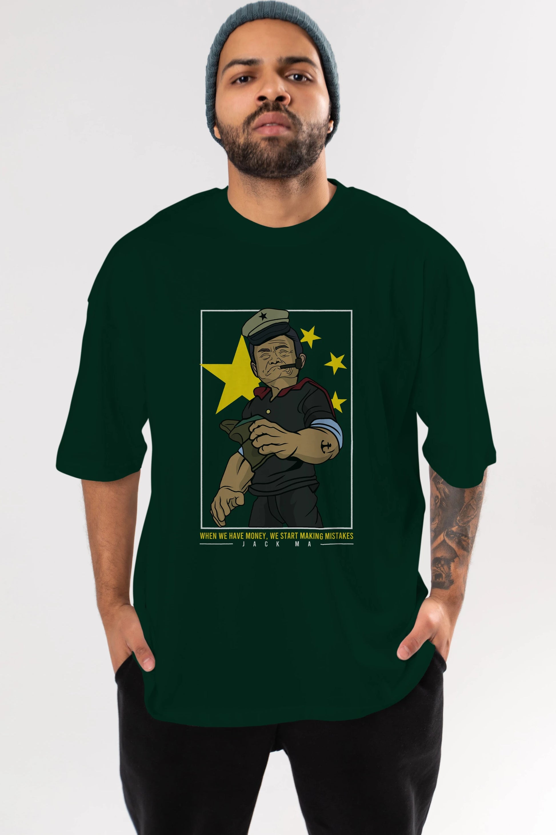 Popeye Jack Ma Ön Baskılı Oversize t-shirt Erkek Kadın Unisex %100 Pamuk tişort