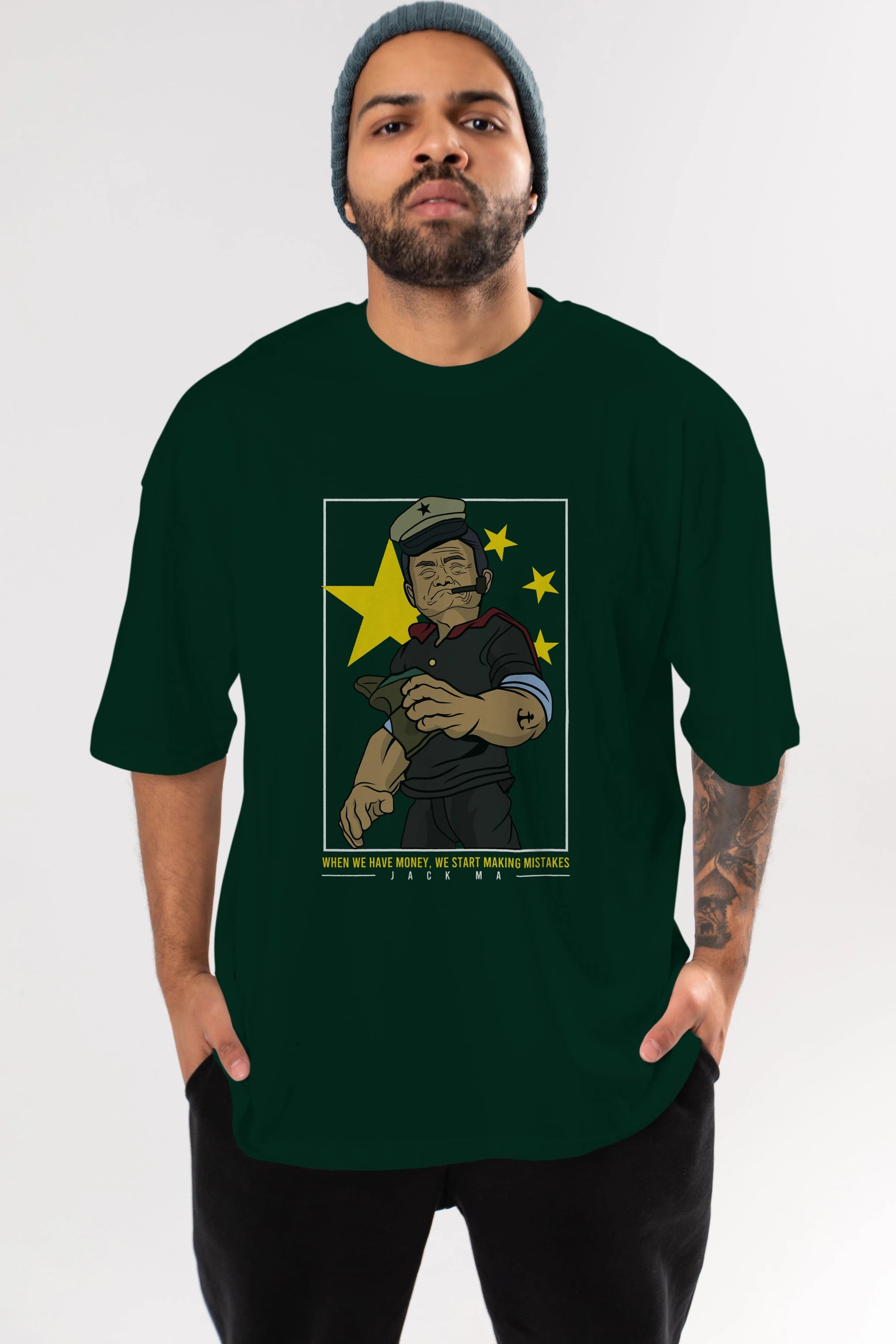 Popeye Jack Ma Ön Baskılı Oversize t-shirt Erkek Kadın Unisex %100 Pamuk tişort