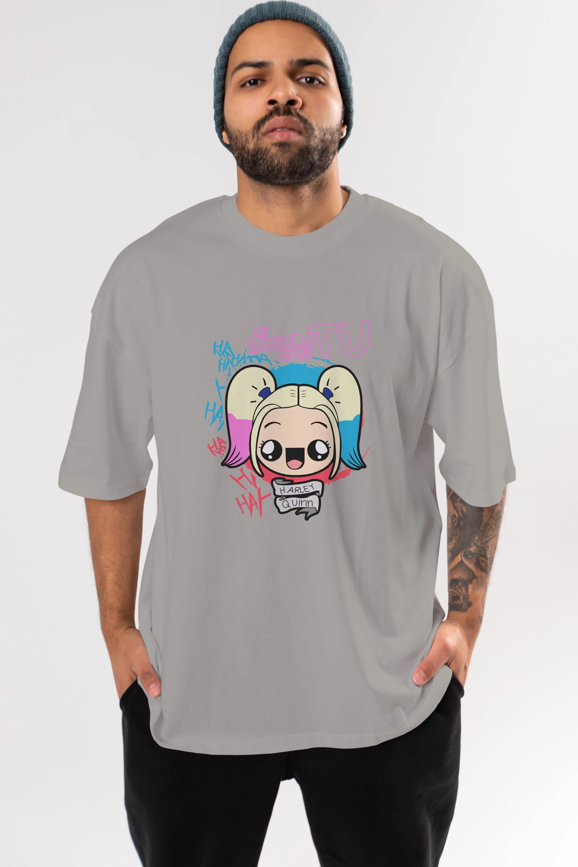 Harley Quinn Ön Baskılı Oversize t-shirt Erkek Kadın Unisex %100 Pamuk Bisiklet Yaka tişort