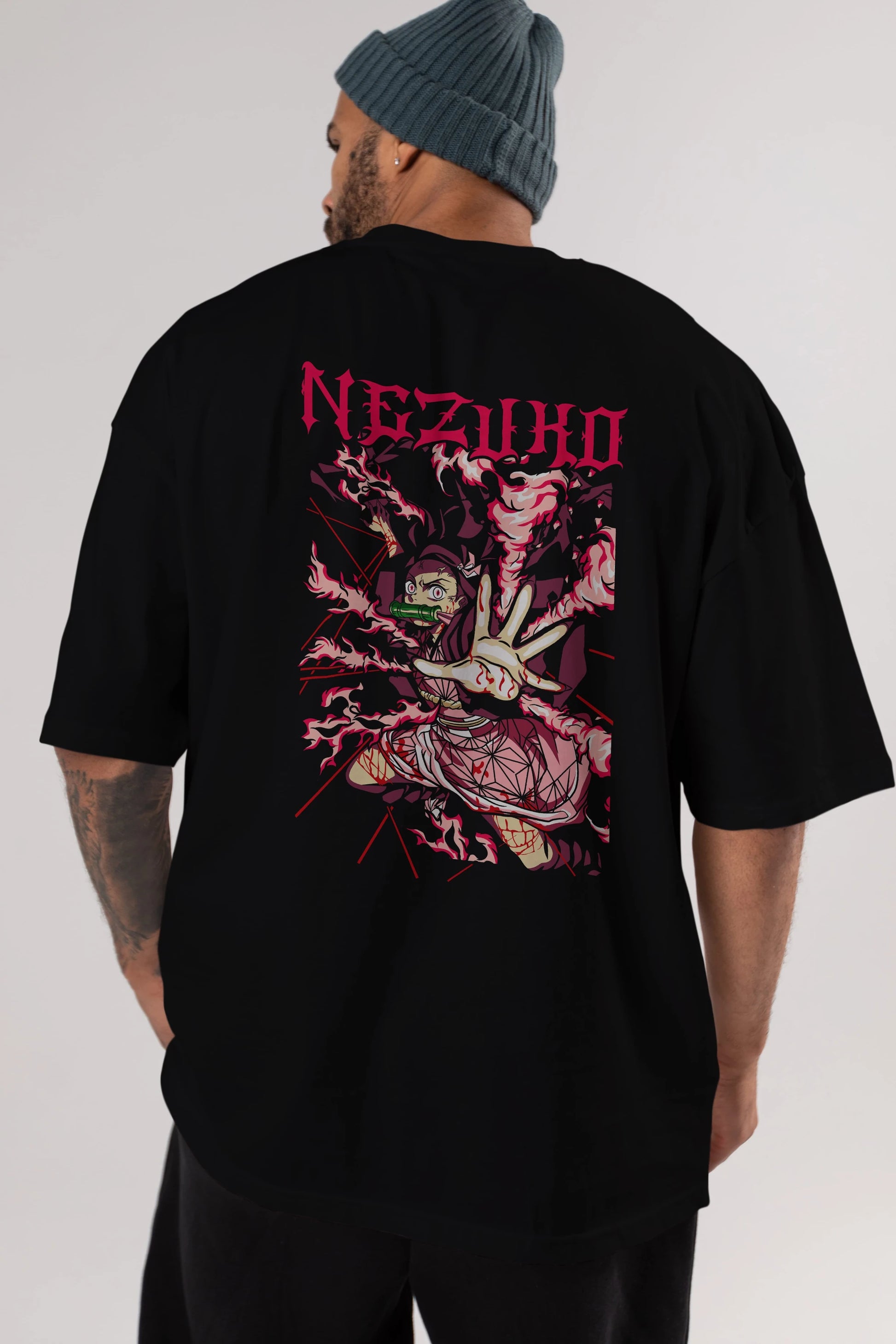 NEZUKO KAMADO Anime Arka Baskılı Oversize t-shirt Erkek Kadın Unisex