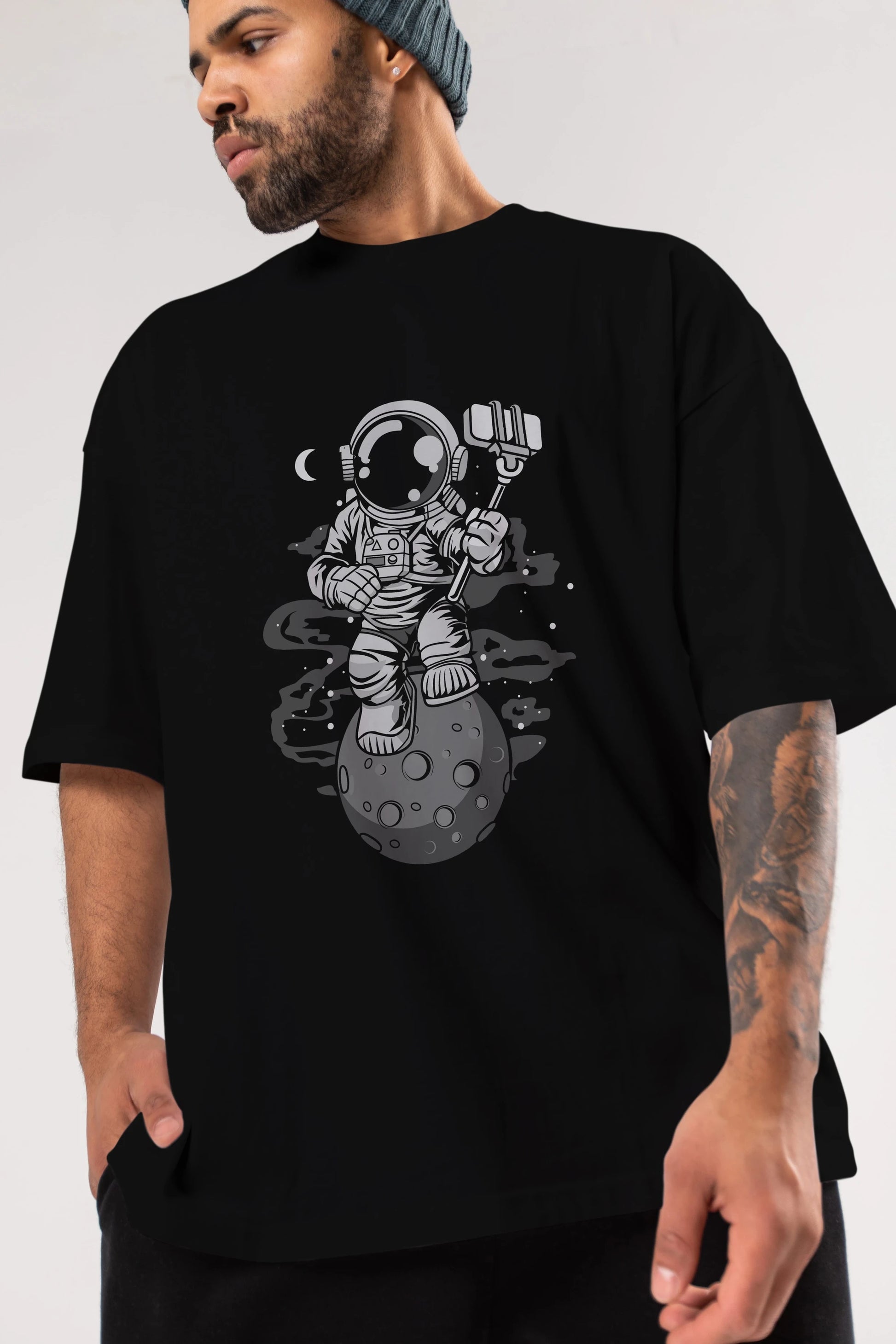 Astronaut Selfie Ön Baskılı Oversize t-shirt Erkek Kadın Unisex