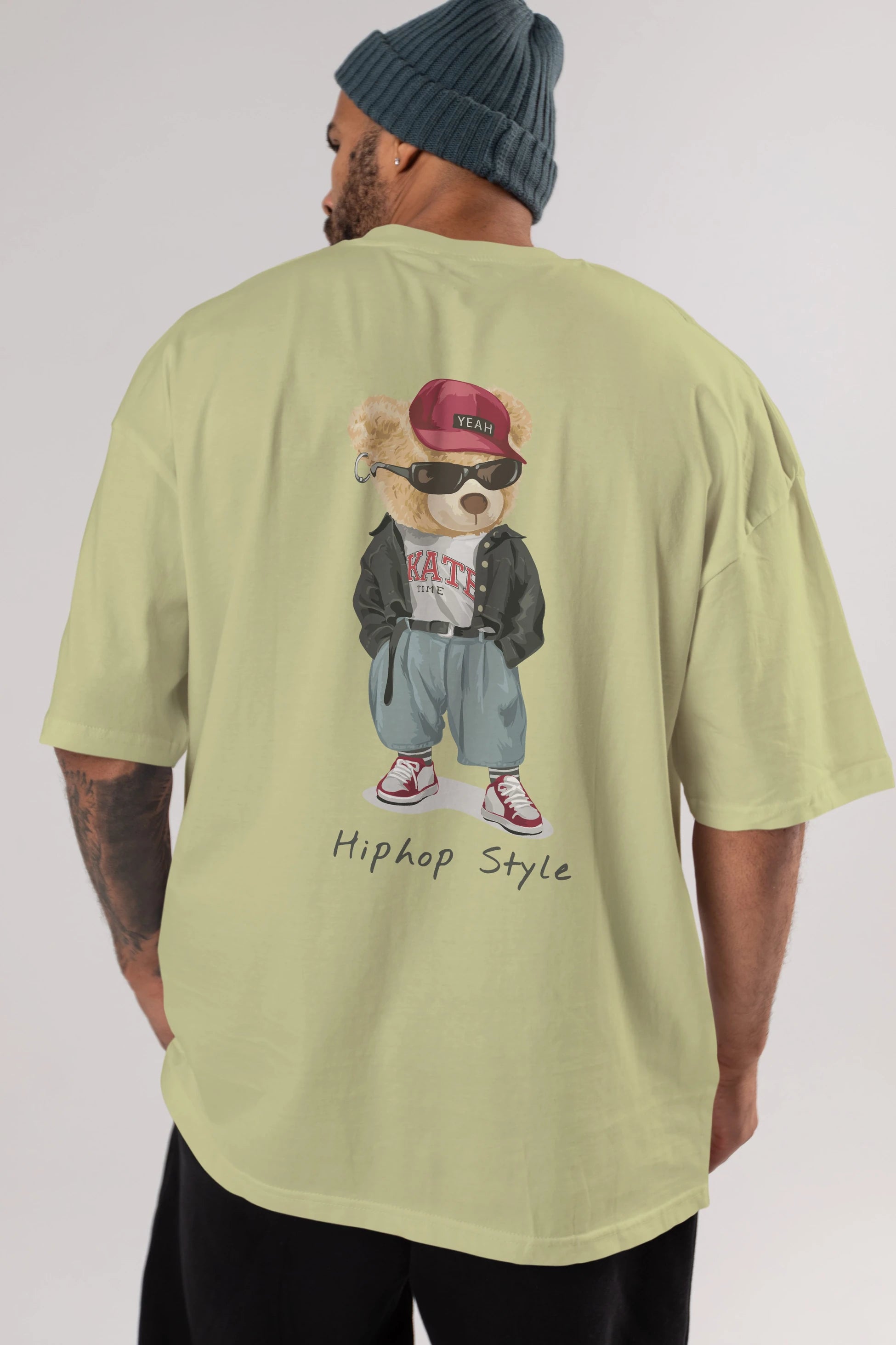 Teddy Bear Hiphop Style Arka Baskılı Oversize t-shirt Erkek Kadın Unisex %100 Pamuk