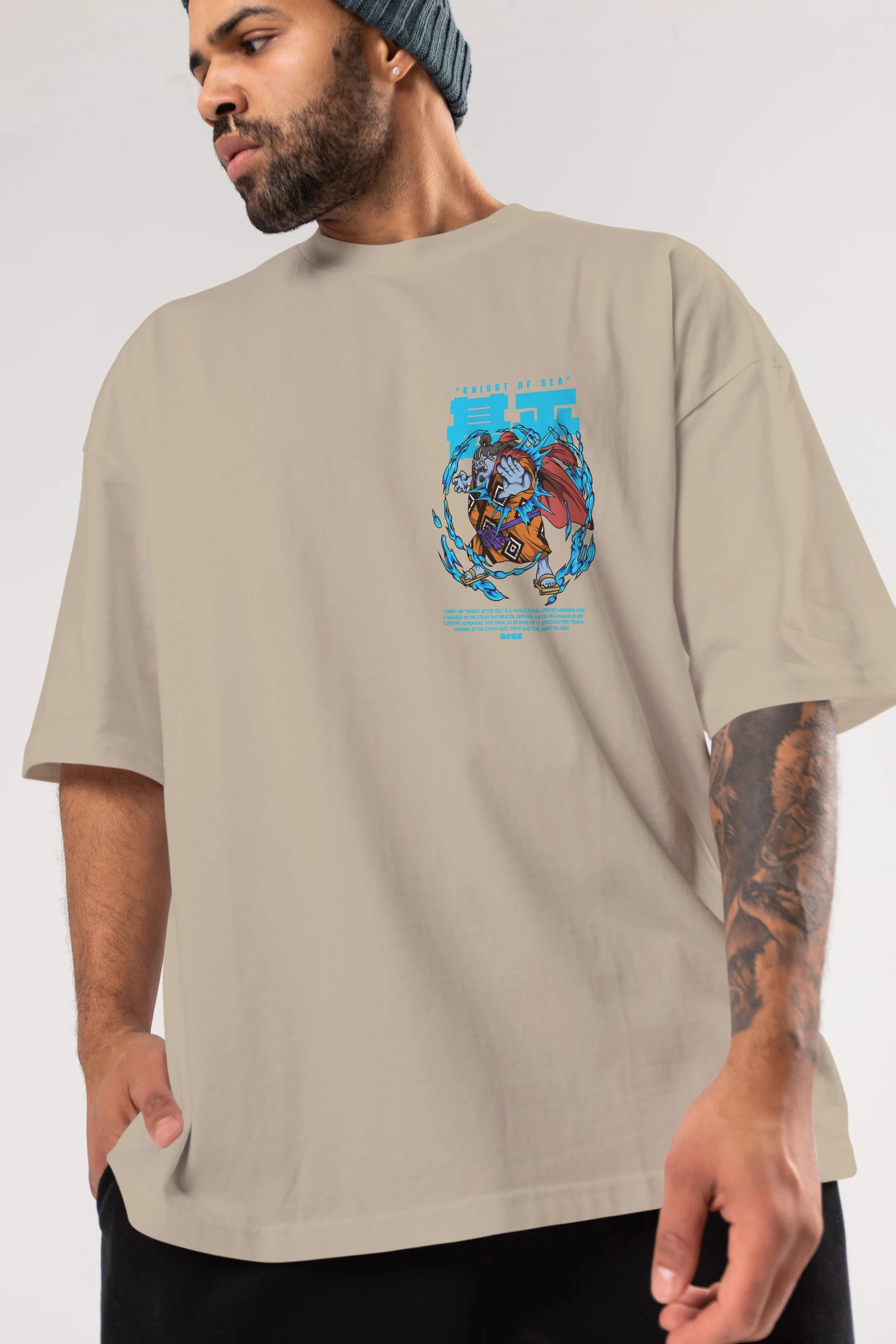 Jinbei Ön Sol Baskılı Oversize t-shirt Erkek Kadın Unisex %100 Pamuk Bisiklet Yaka tişort
