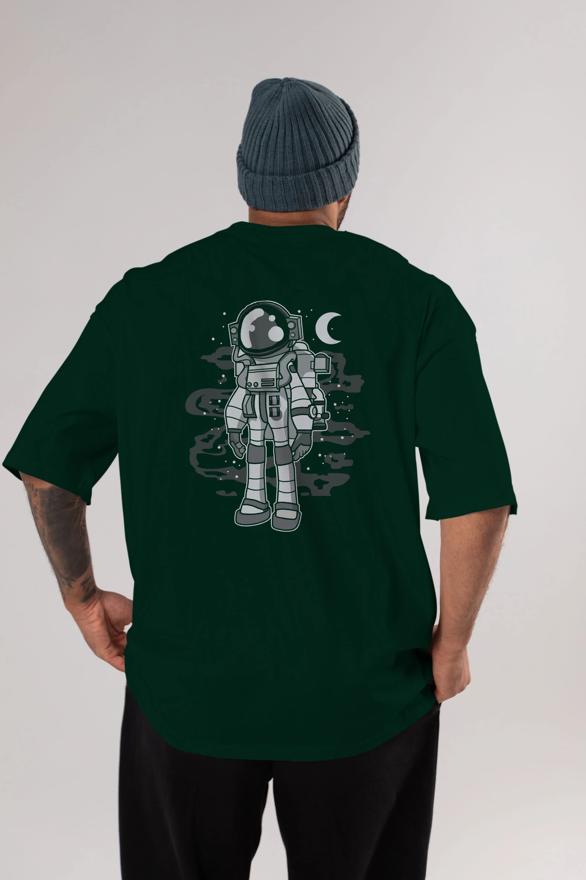 Astronaut Stand Arka Baskılı Oversize t-shirt Erkek Kadın Unisex