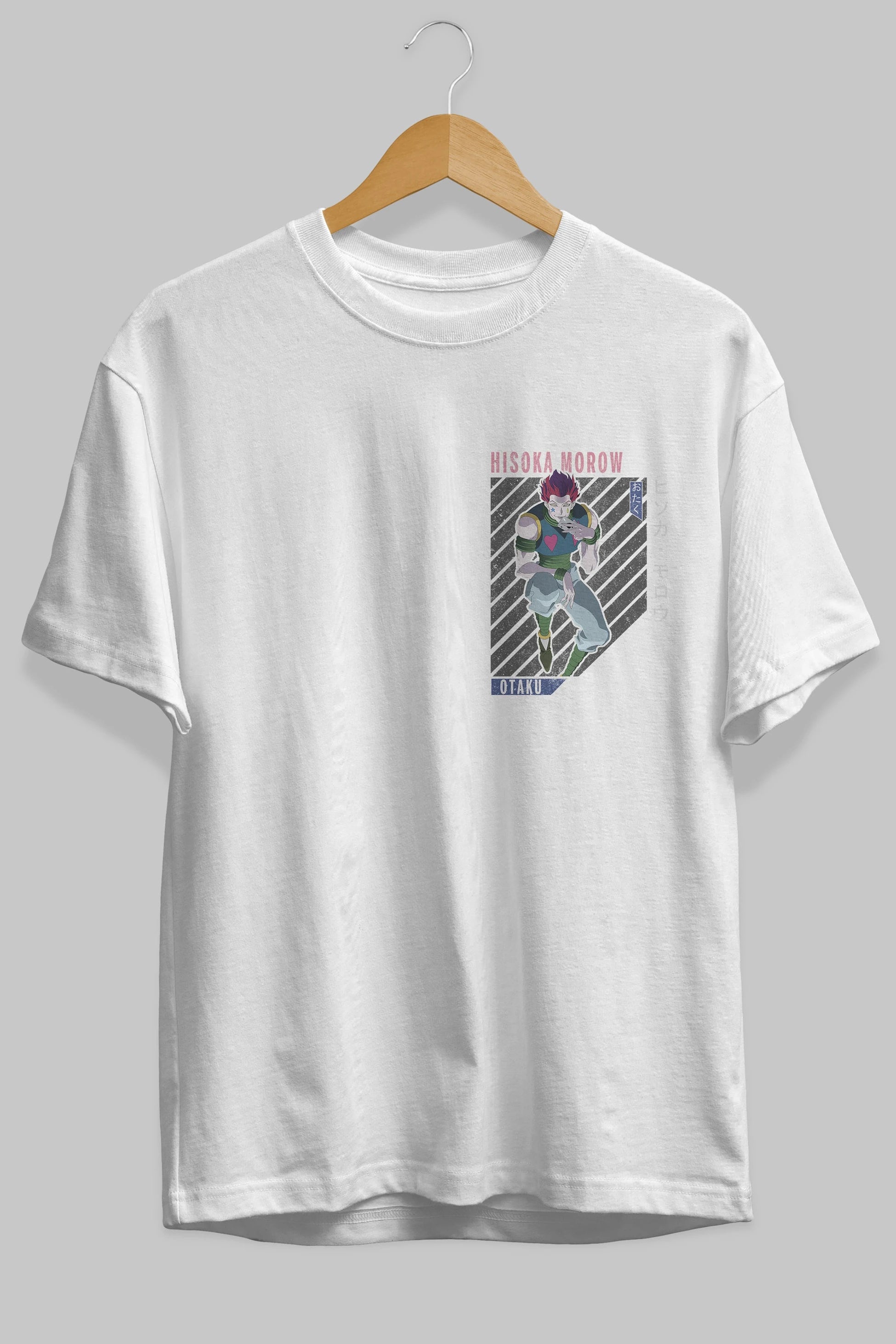Hisoka Morow 2 2 Ön Sol Baskılı Oversize t-shirt Erkek Kadın Unisex %100 Pamuk Bisiklet Yaka tişort
