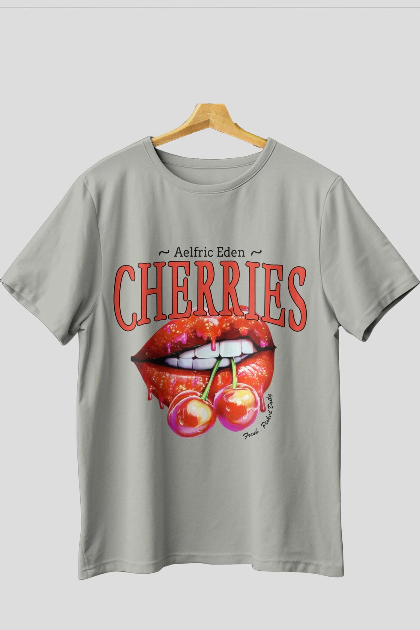 Cherry Cherries 3 Ön Baskılı Oversize t-shirt Erkek Kadın Pamuk Bisiklet Yaka tişort