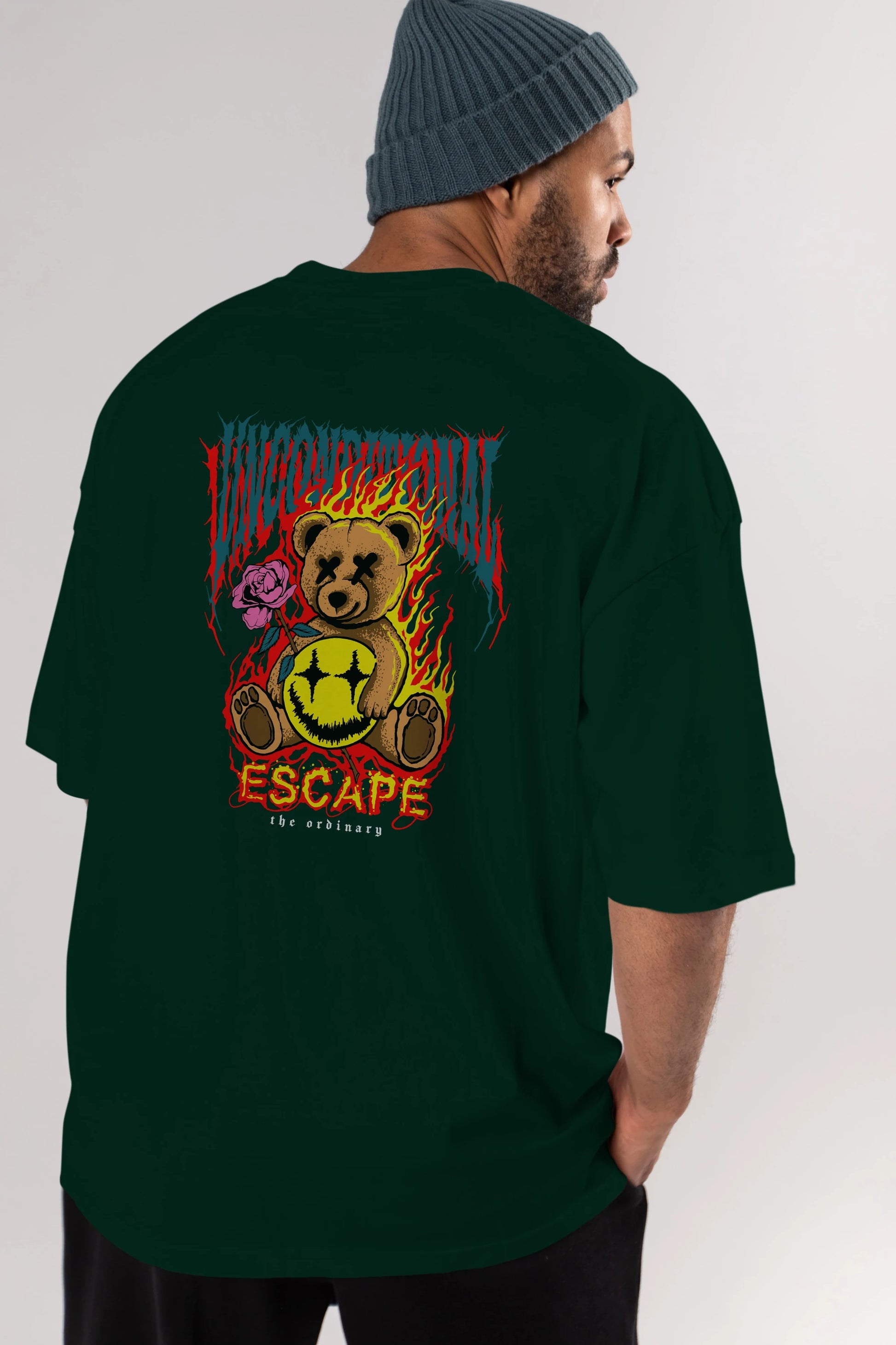 Escape Bear Arka Baskılı Oversize t-shirt Erkek Kadın Unisex