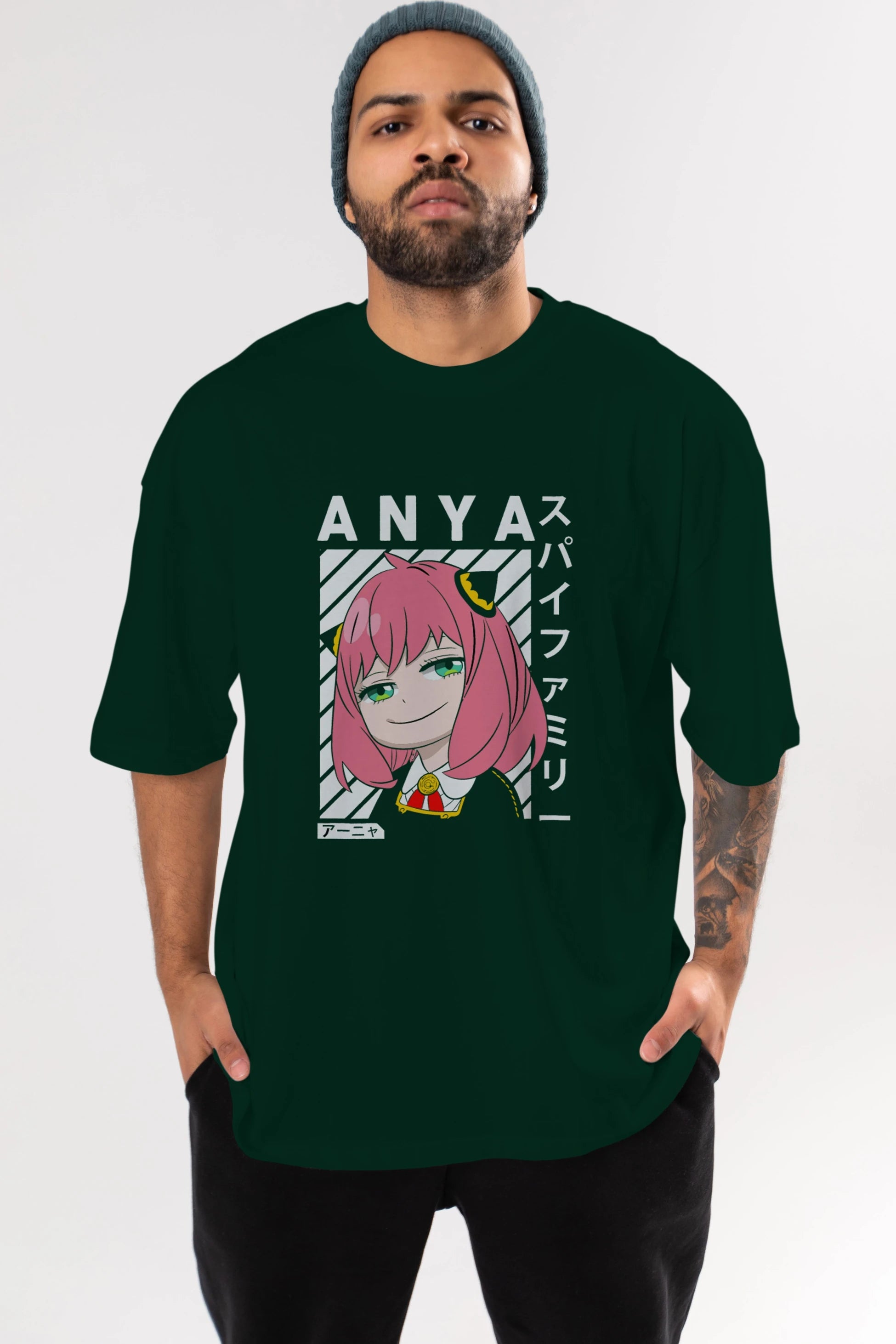 Anya SPYX FAMILY Anime Ön Baskılı Oversize t-shirt %100 pamuk Erkek Kadın Unisex